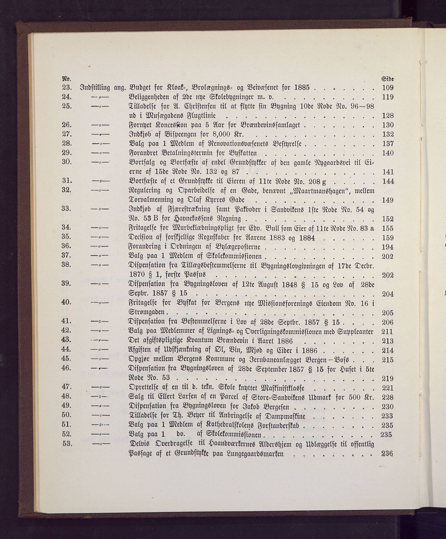 Bergen kommune. Formannskapet, BBA/A-0003/Ad/L0040: Bergens Kommuneforhandlinger, 1885