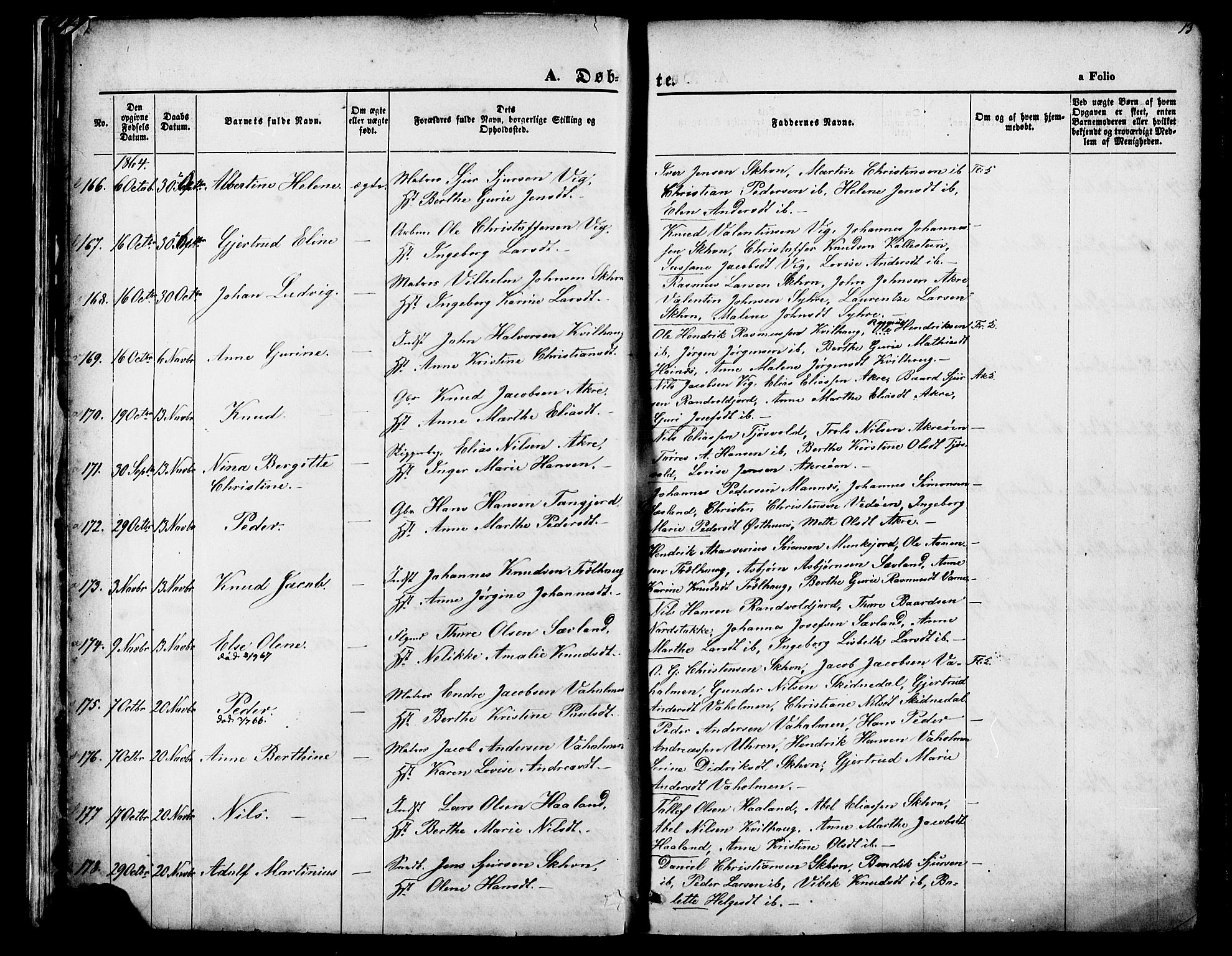 Skudenes sokneprestkontor, AV/SAST-A -101849/H/Ha/Haa/L0006: Ministerialbok nr. A 4, 1864-1881, s. 14