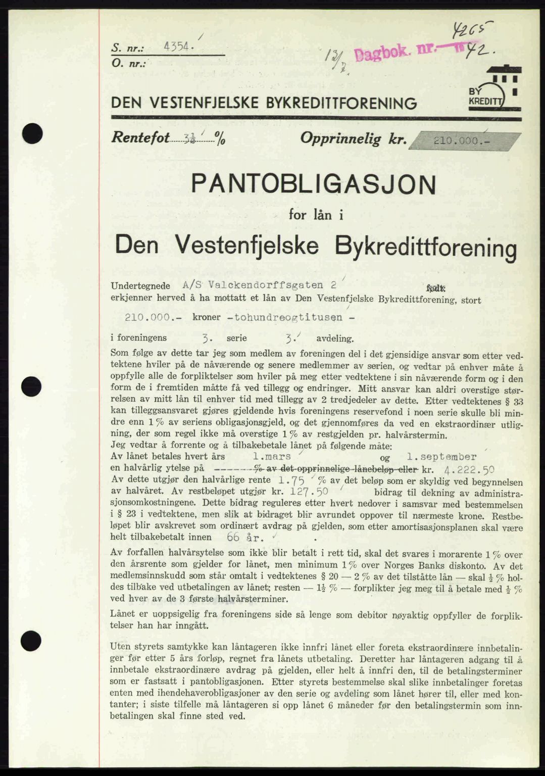 Byfogd og Byskriver i Bergen, SAB/A-3401/03/03Bd/L0001: Pantebok nr. B1-25, 1936-1945, Dagboknr: 4265/1942