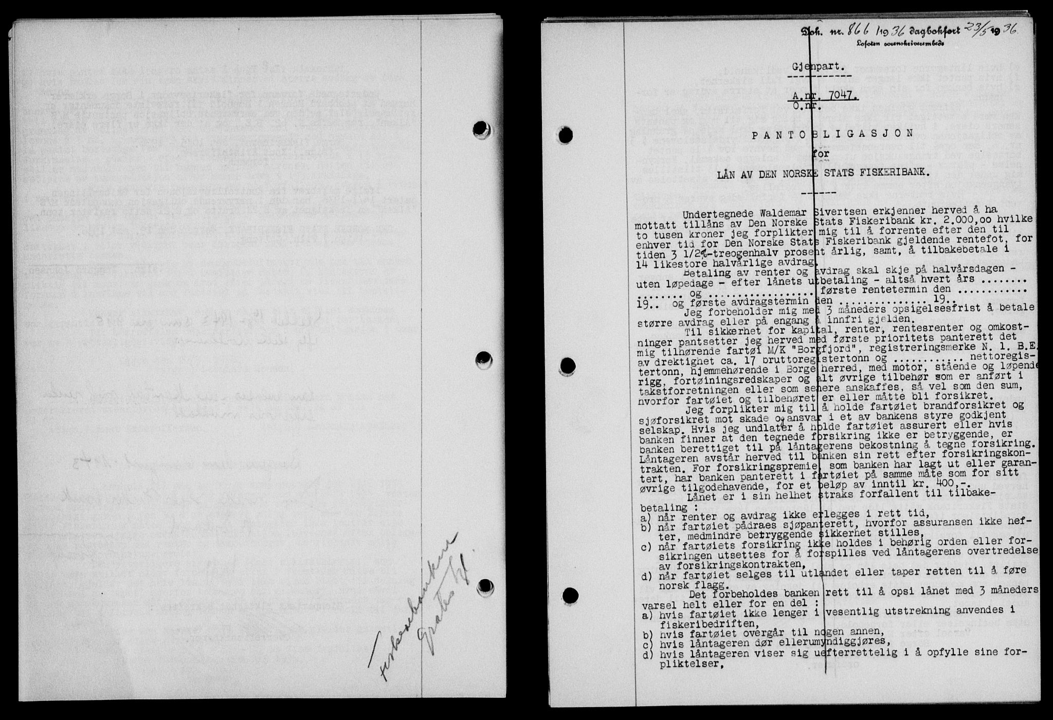 Lofoten sorenskriveri, SAT/A-0017/1/2/2C/L0033b: Pantebok nr. 33b, 1936-1936, Dagboknr: 866/1936