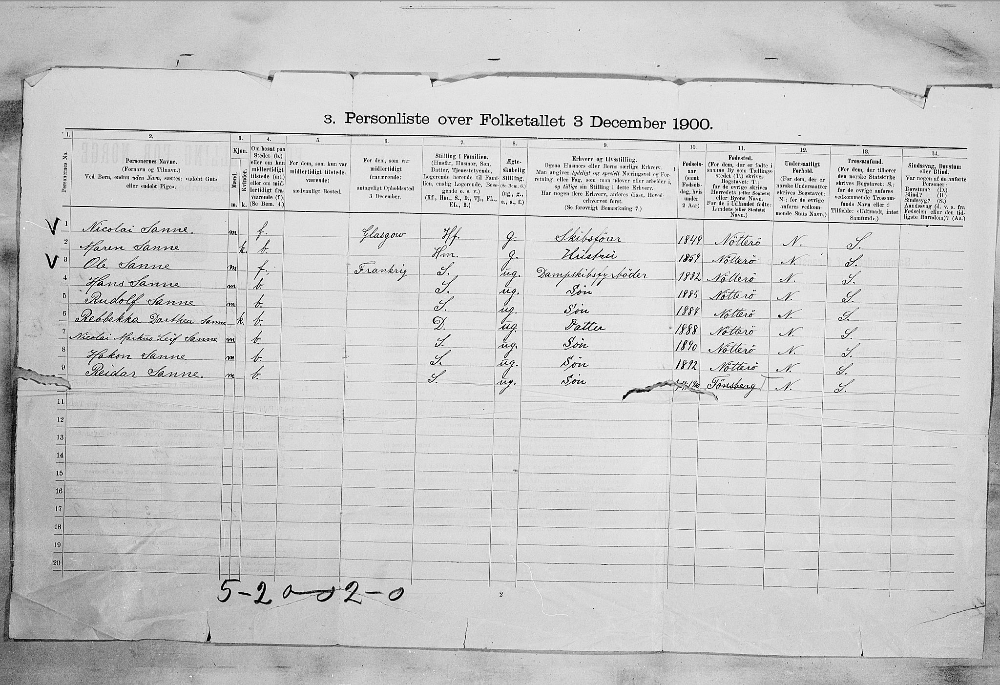 RA, Folketelling 1900 for 0705 Tønsberg kjøpstad, 1900, s. 5198