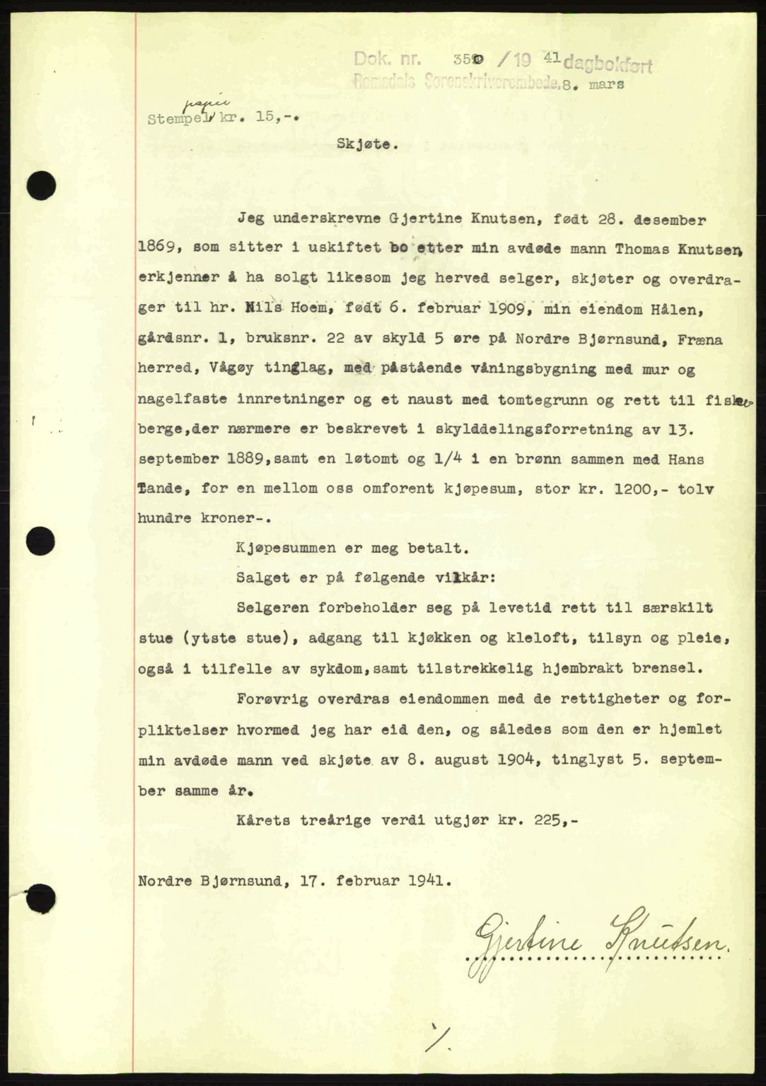 Romsdal sorenskriveri, SAT/A-4149/1/2/2C: Pantebok nr. A9, 1940-1941, Dagboknr: 350/1941
