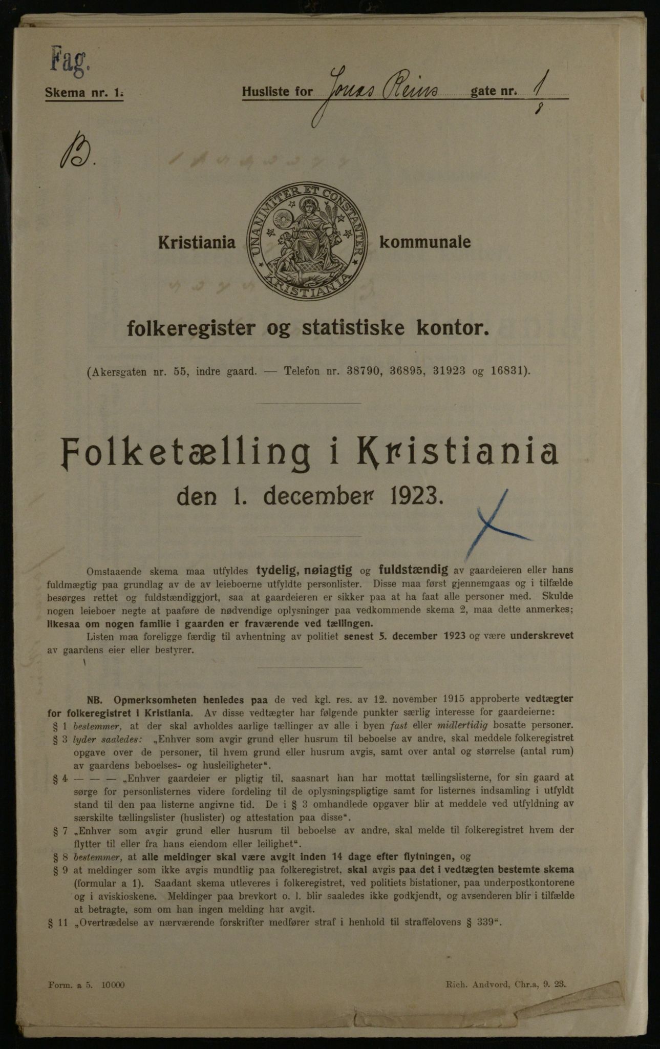 OBA, Kommunal folketelling 1.12.1923 for Kristiania, 1923, s. 52960