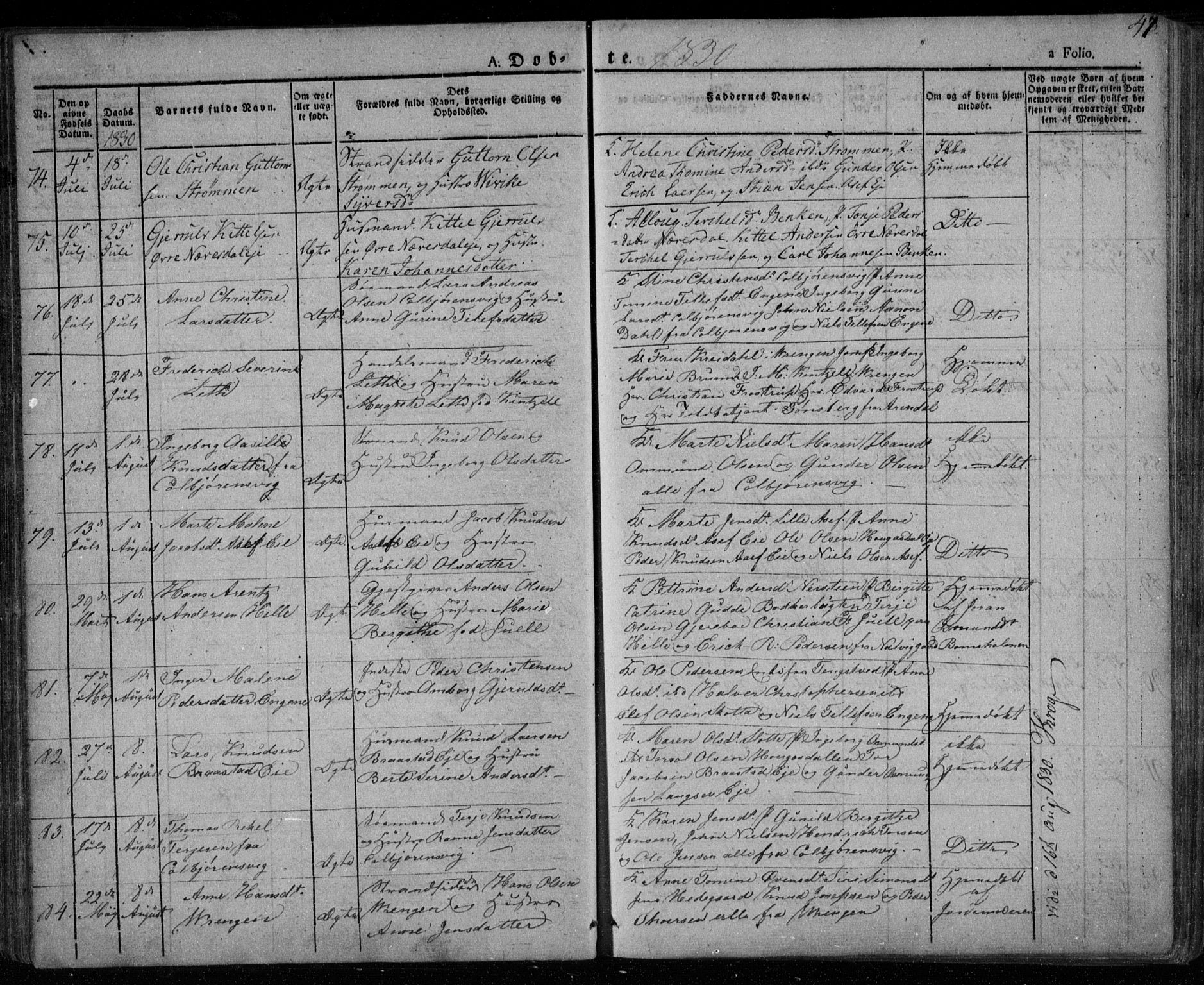 Øyestad sokneprestkontor, AV/SAK-1111-0049/F/Fa/L0013: Ministerialbok nr. A 13, 1827-1842, s. 47