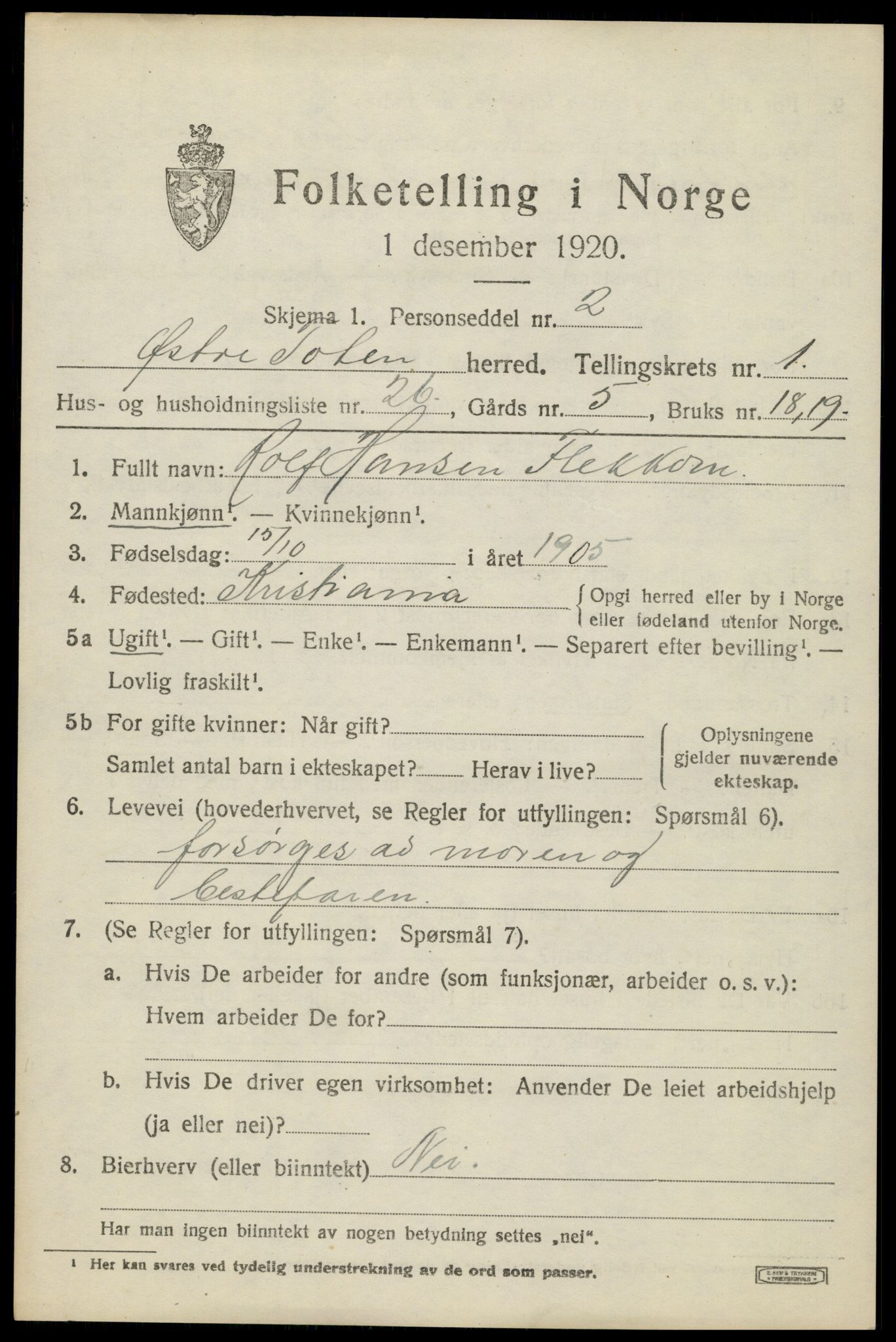 SAH, Folketelling 1920 for 0528 Østre Toten herred, 1920, s. 3766