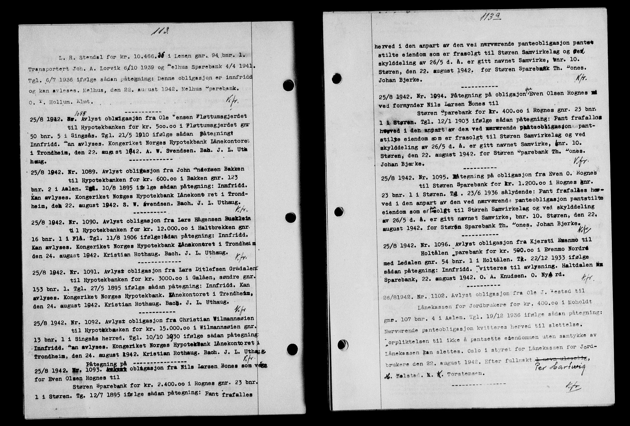 Gauldal sorenskriveri, SAT/A-0014/1/2/2C/L0055: Pantebok nr. 60, 1942-1942, Dagboknr: 1088/1942