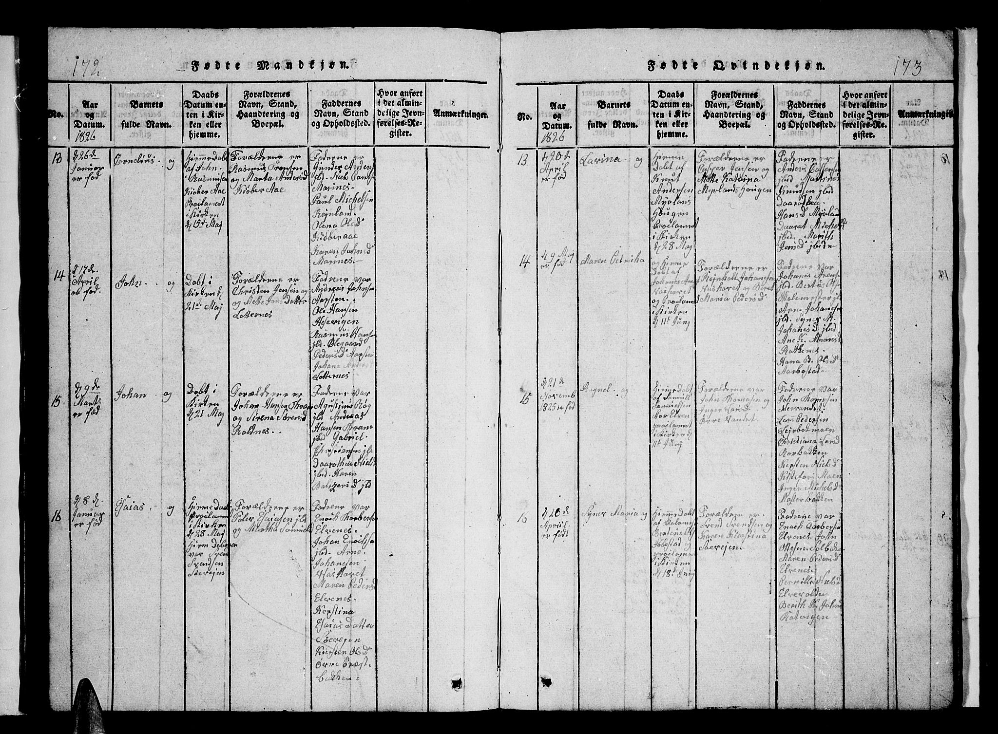 Ibestad sokneprestembete, AV/SATØ-S-0077/H/Ha/Hab/L0002klokker: Klokkerbok nr. 2, 1821-1833, s. 172-173