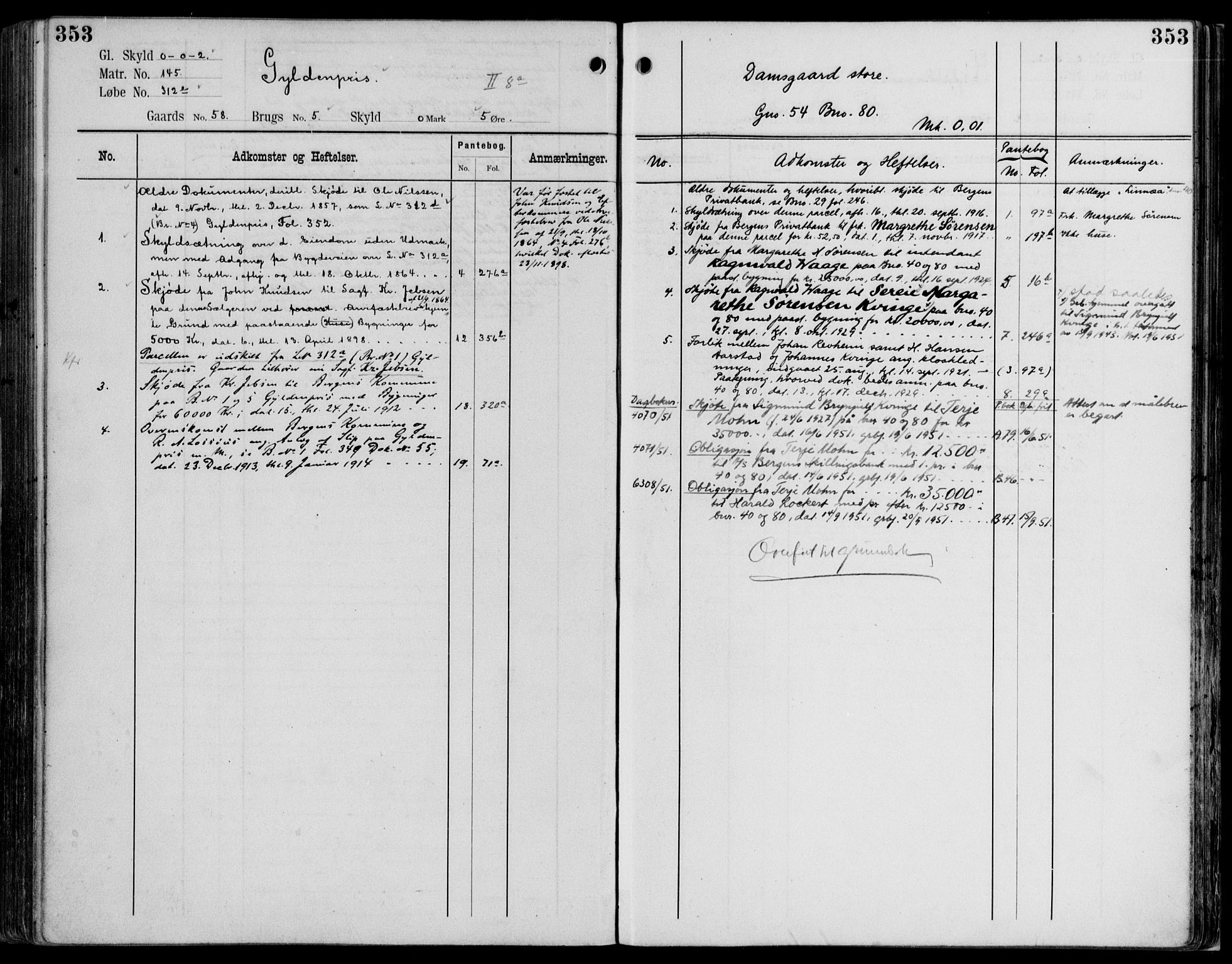 Midhordland sorenskriveri, AV/SAB-A-3001/1/G/Ga/Gab/L0114: Panteregister nr. II.A.b.114, s. 353