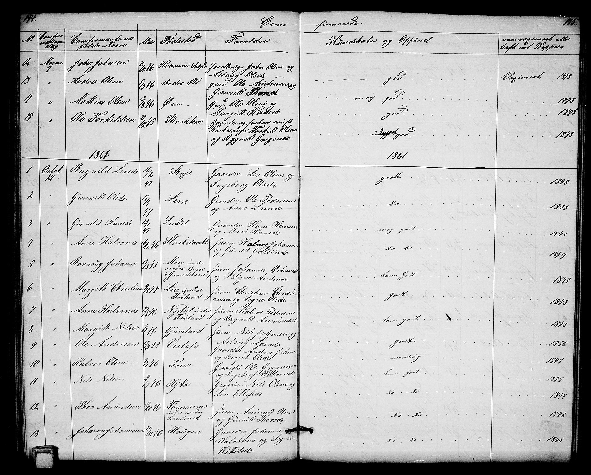 Hjartdal kirkebøker, SAKO/A-270/G/Gb/L0002: Klokkerbok nr. II 2, 1854-1884, s. 144-145