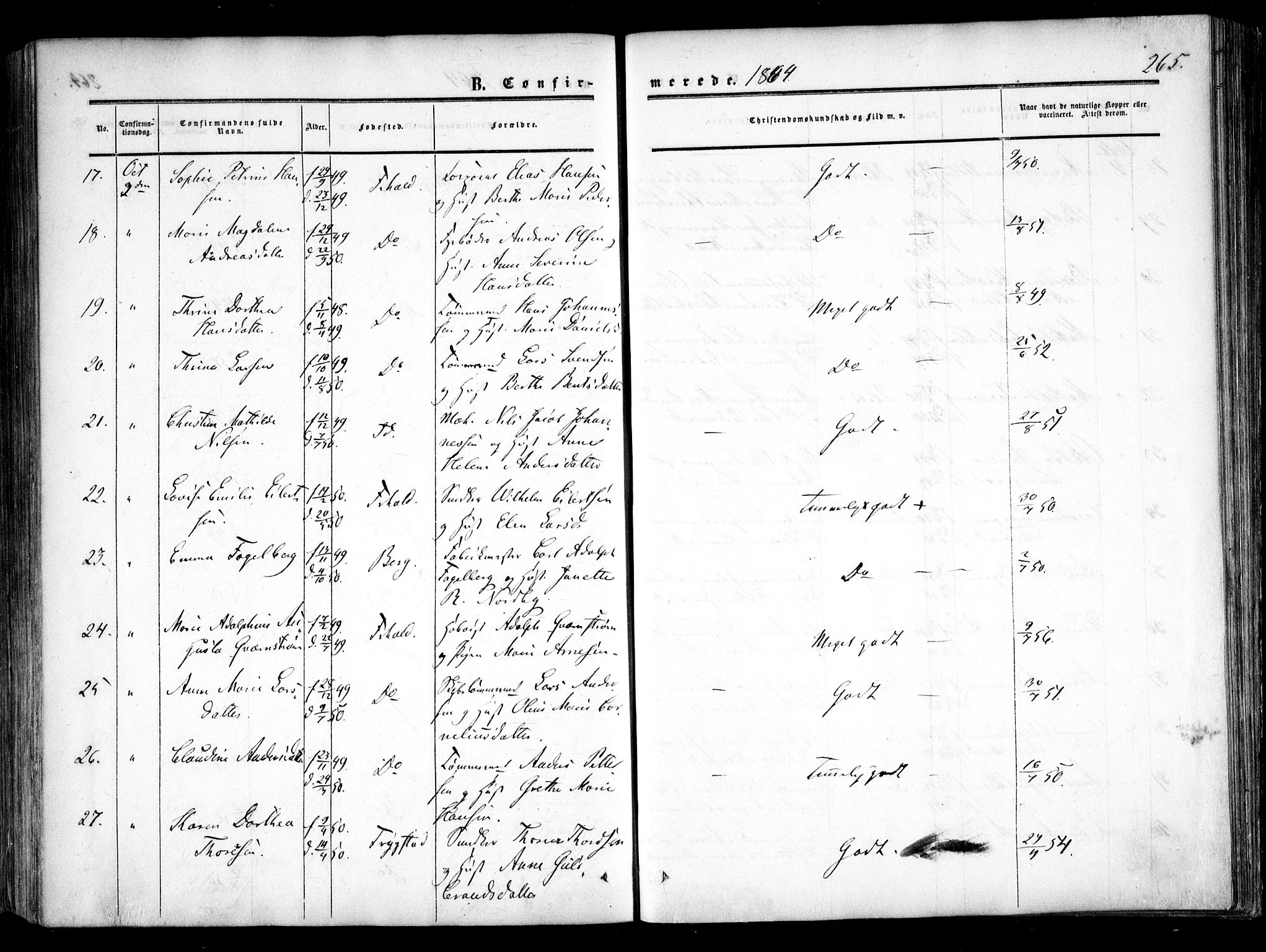 Halden prestekontor Kirkebøker, AV/SAO-A-10909/F/Fa/L0007: Ministerialbok nr. I 7, 1857-1865, s. 265