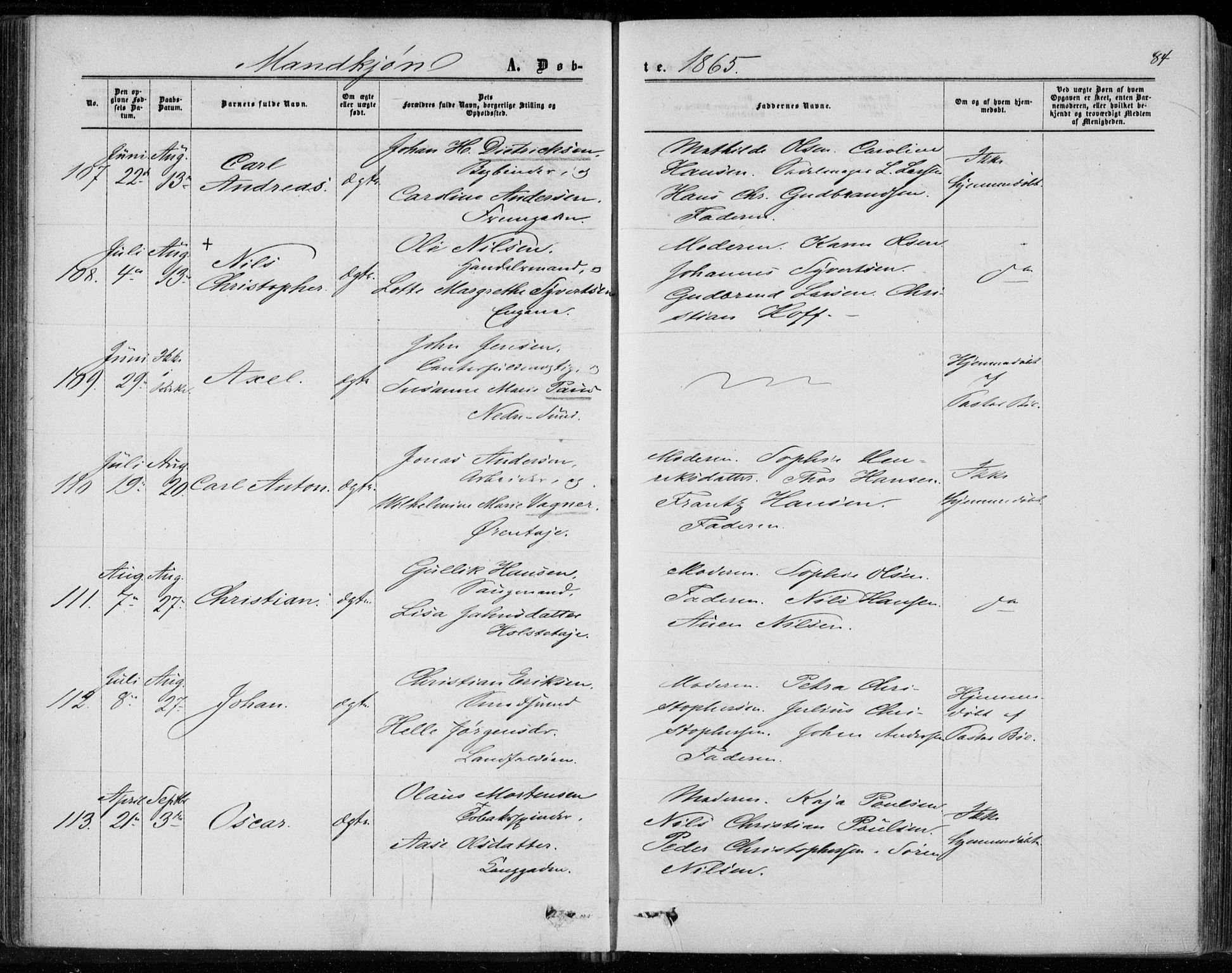Bragernes kirkebøker, AV/SAKO-A-6/F/Fb/L0003: Ministerialbok nr. II 3, 1860-1868, s. 84