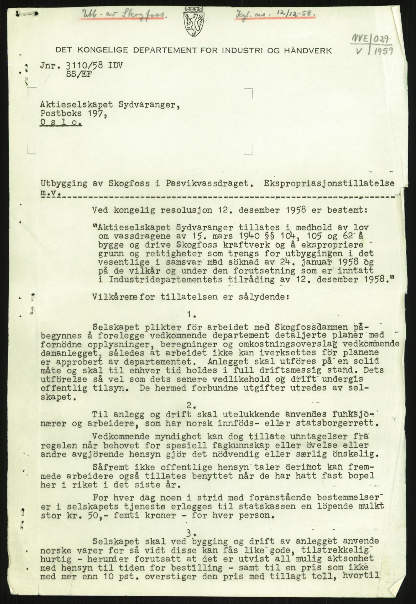 Vassdragsdirektoratet/avdelingen, RA/S-6242/F/Fa/L0532: Pasvikelva, 1956-1961, s. 3