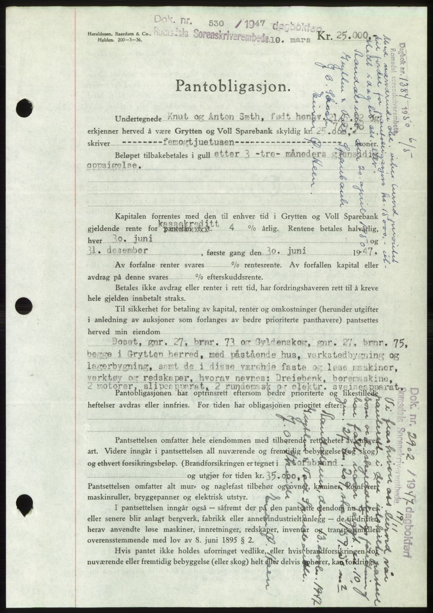 Romsdal sorenskriveri, SAT/A-4149/1/2/2C: Pantebok nr. B3, 1946-1948, Dagboknr: 530/1947