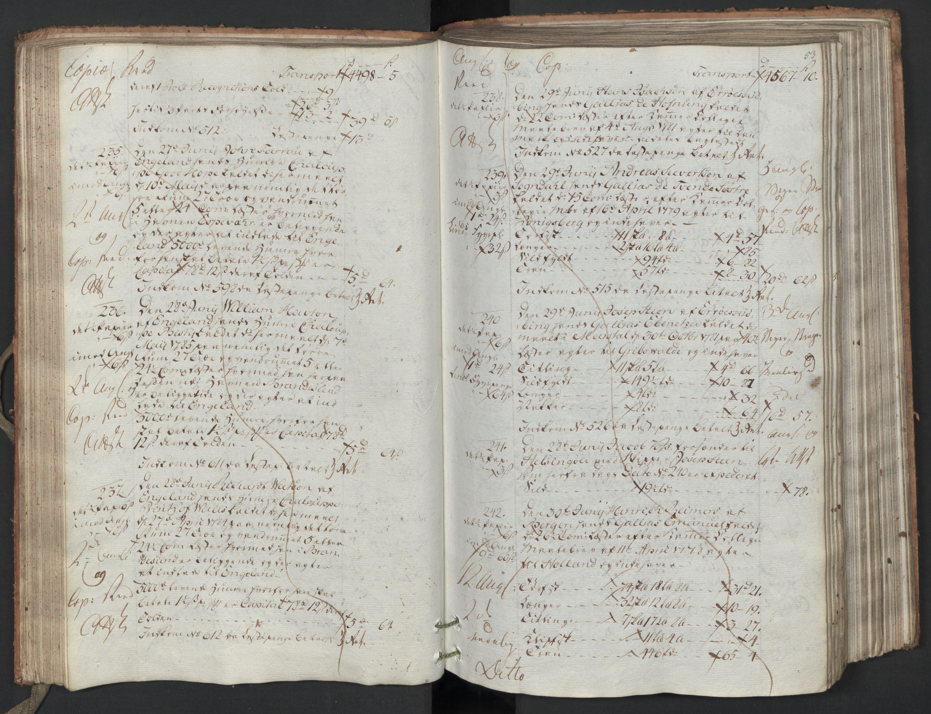Generaltollkammeret, tollregnskaper, AV/RA-EA-5490/R26/L0223/0001: Tollregnskaper Bergen A / Utgående hovedtollbok, 1786, s. 52b-53a
