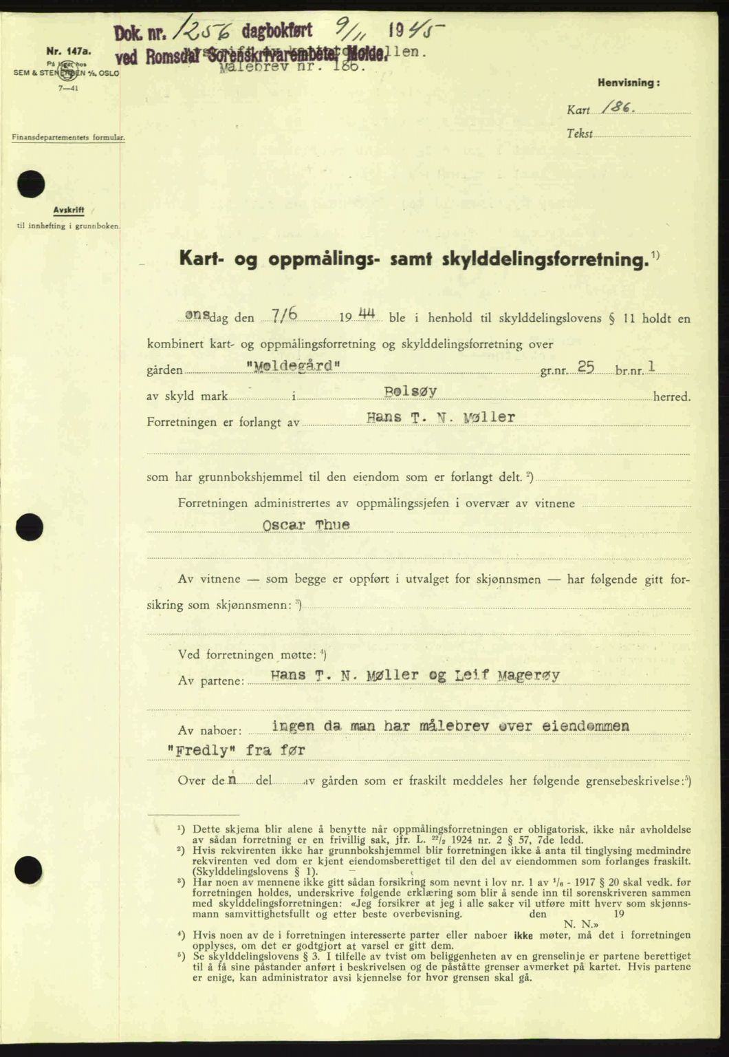 Romsdal sorenskriveri, SAT/A-4149/1/2/2C: Pantebok nr. A18, 1945-1945, Dagboknr: 1256/1945