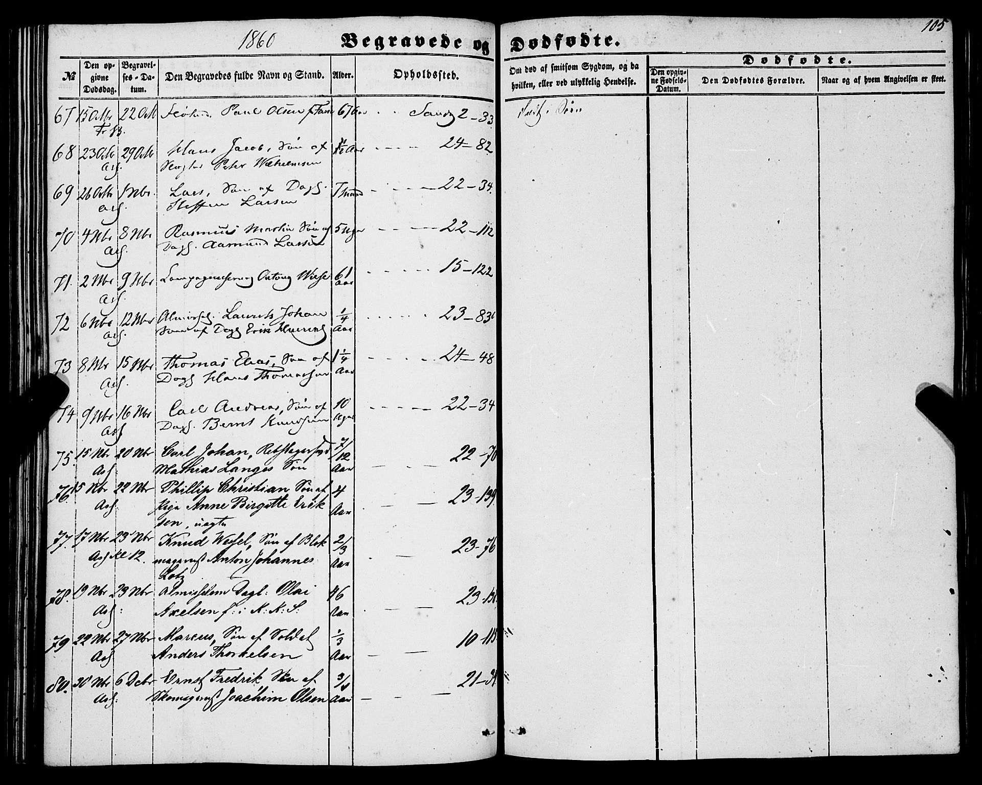 Korskirken sokneprestembete, SAB/A-76101/H/Haa: Ministerialbok nr. E 2, 1848-1862, s. 105