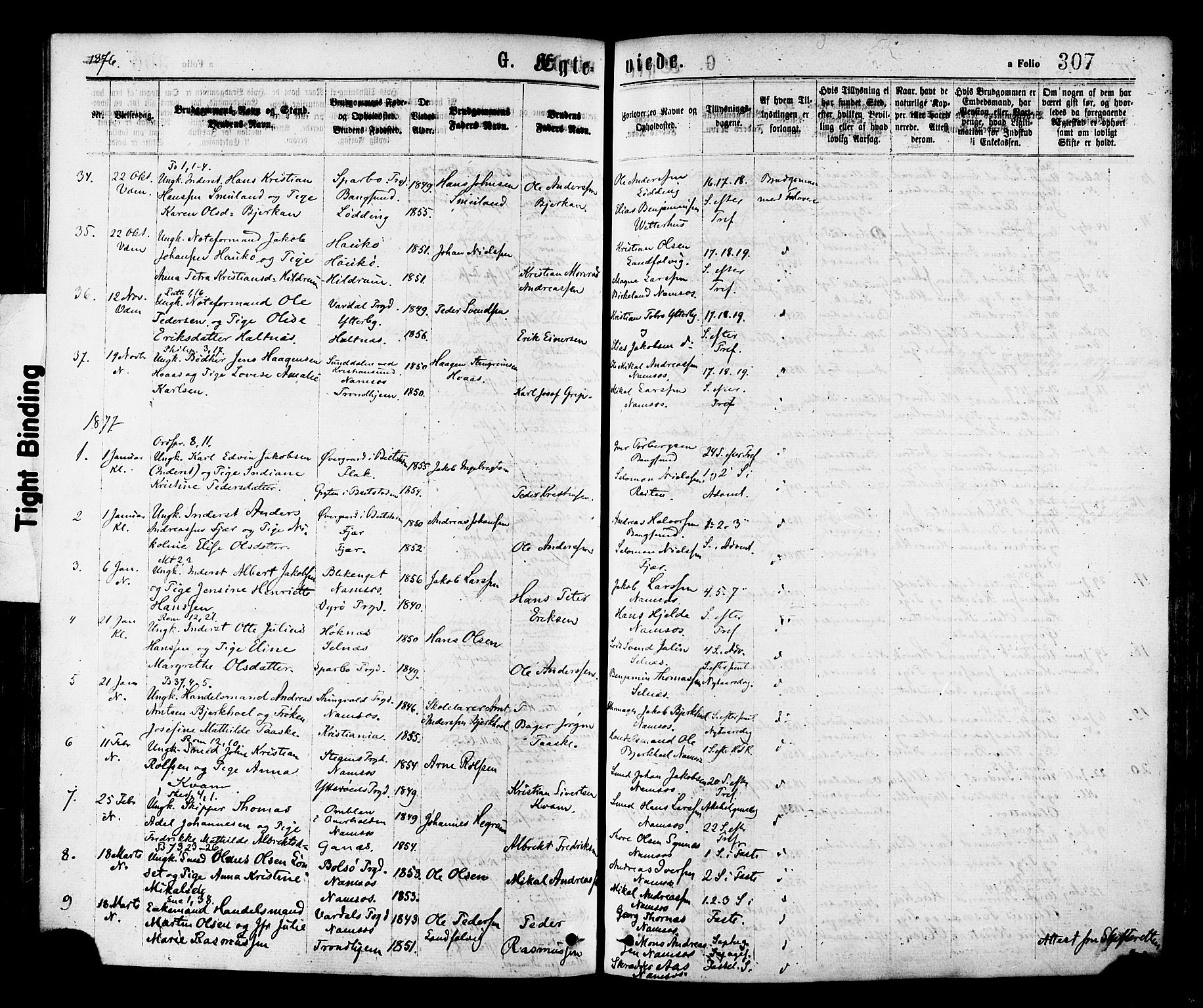 Ministerialprotokoller, klokkerbøker og fødselsregistre - Nord-Trøndelag, SAT/A-1458/768/L0572: Ministerialbok nr. 768A07, 1874-1886, s. 307