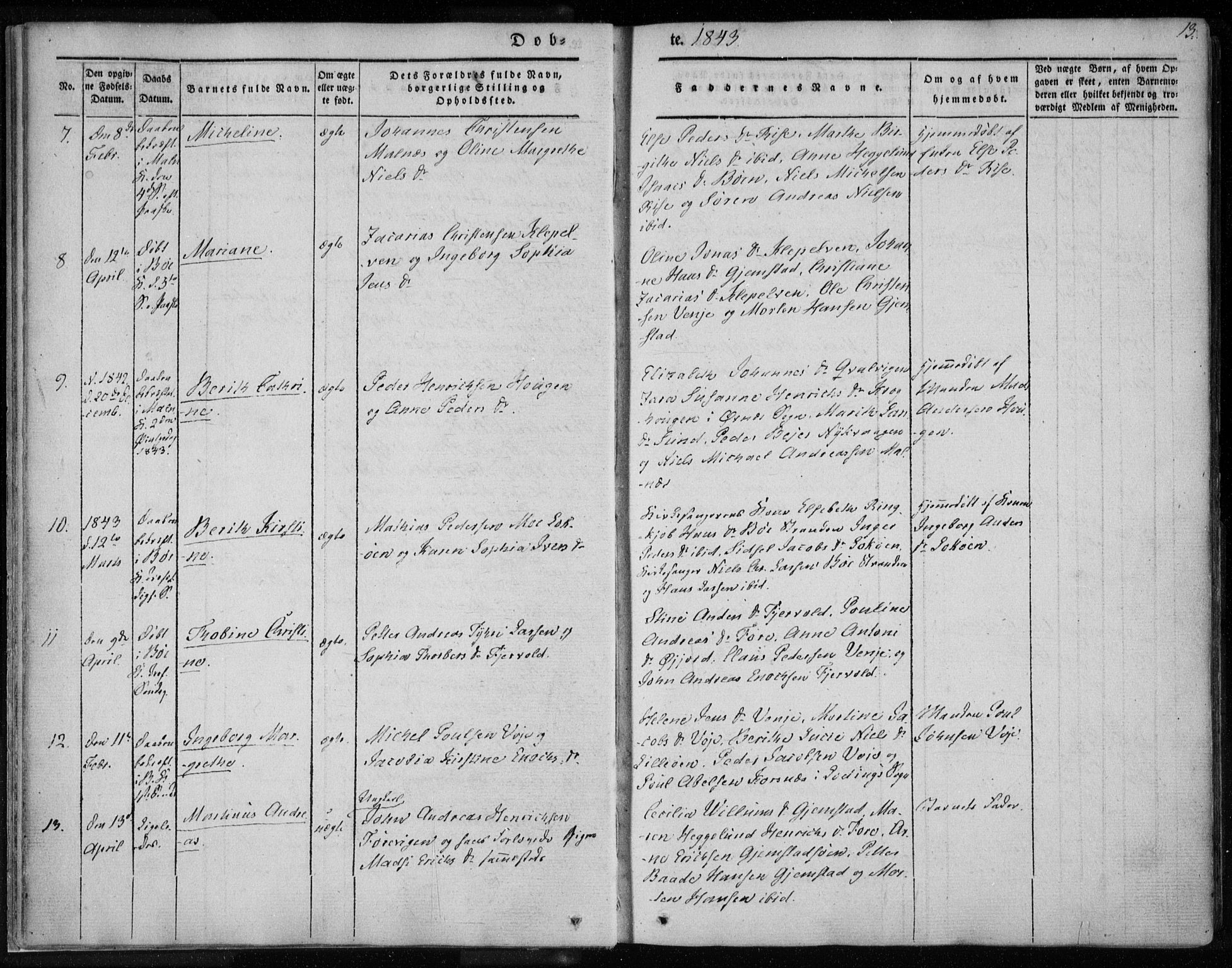 Ministerialprotokoller, klokkerbøker og fødselsregistre - Nordland, AV/SAT-A-1459/891/L1299: Ministerialbok nr. 891A04, 1841-1856, s. 13