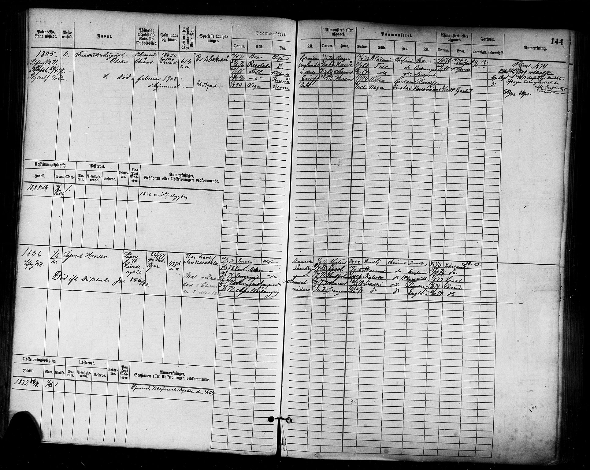 Kristiansand mønstringskrets, AV/SAK-2031-0015/F/Fb/L0005: Hovedrulle nr 1521-2283, I-12, 1868-1915, s. 151