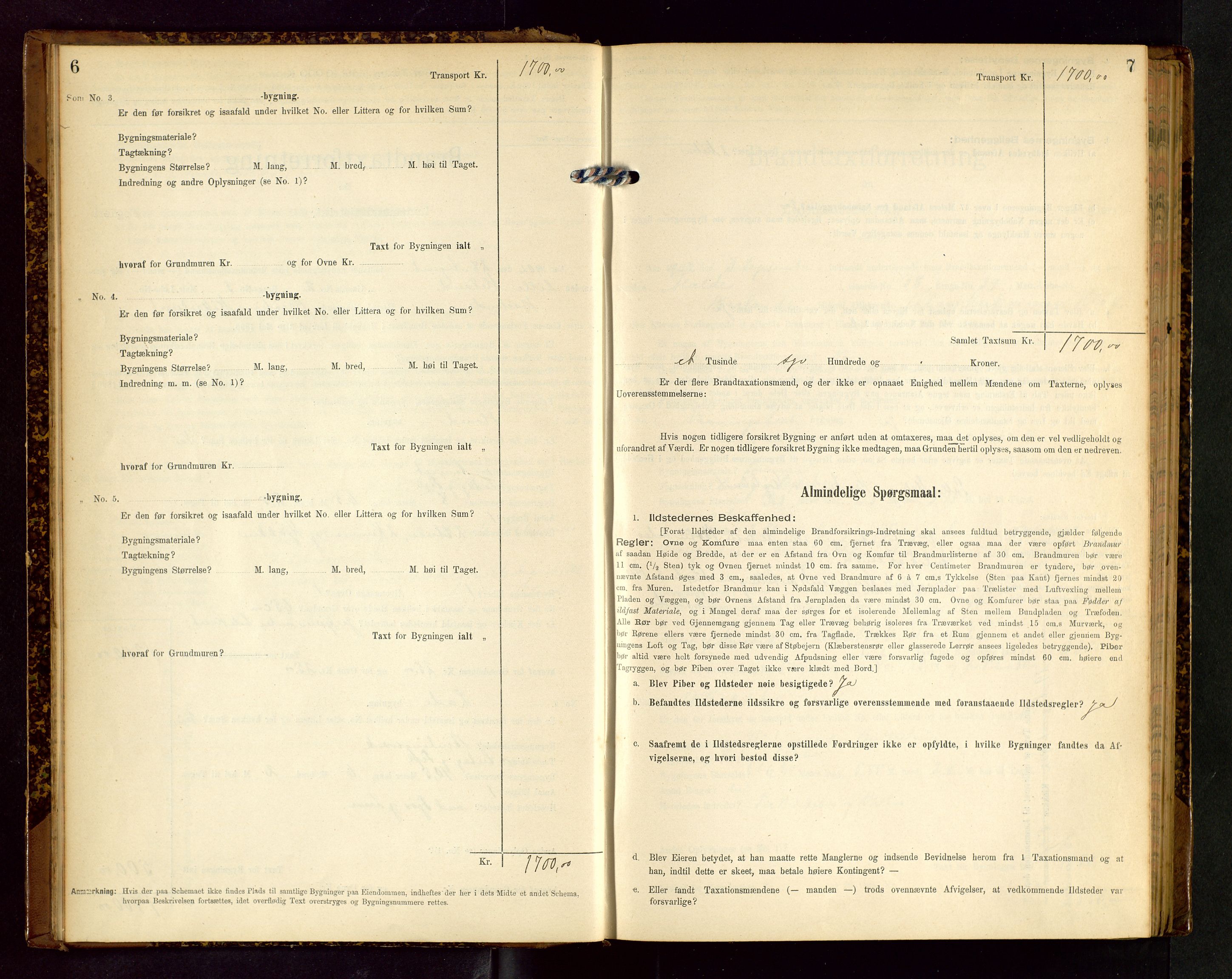 Håland lensmannskontor, AV/SAST-A-100100/Gob/L0002: Branntakstprotokoll - skjematakst. Register i boken., 1902-1906, s. 6-7