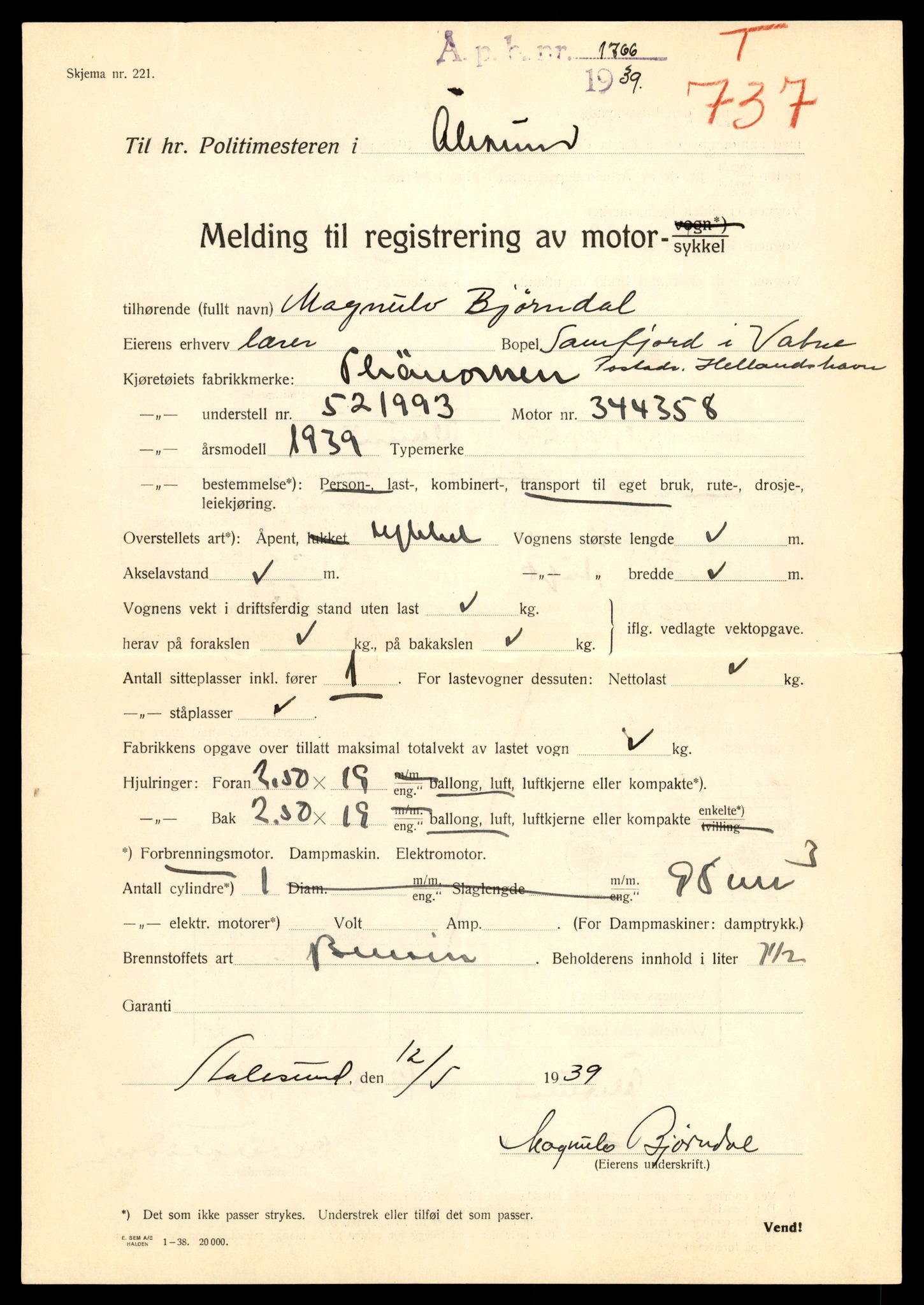 Møre og Romsdal vegkontor - Ålesund trafikkstasjon, AV/SAT-A-4099/F/Fe/L0028: Registreringskort for kjøretøy T 11290 - T 11429, 1927-1998, s. 1263