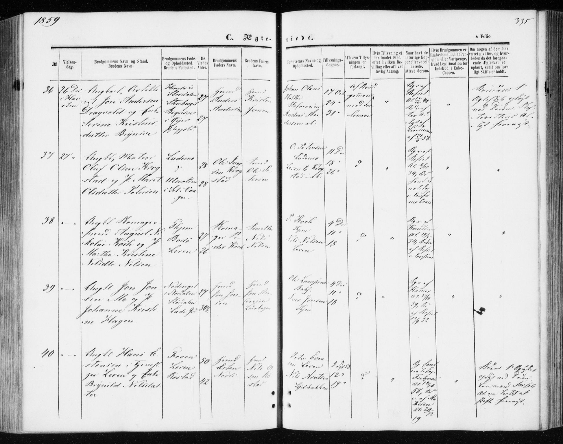 Ministerialprotokoller, klokkerbøker og fødselsregistre - Sør-Trøndelag, SAT/A-1456/606/L0292: Ministerialbok nr. 606A07, 1856-1865, s. 335