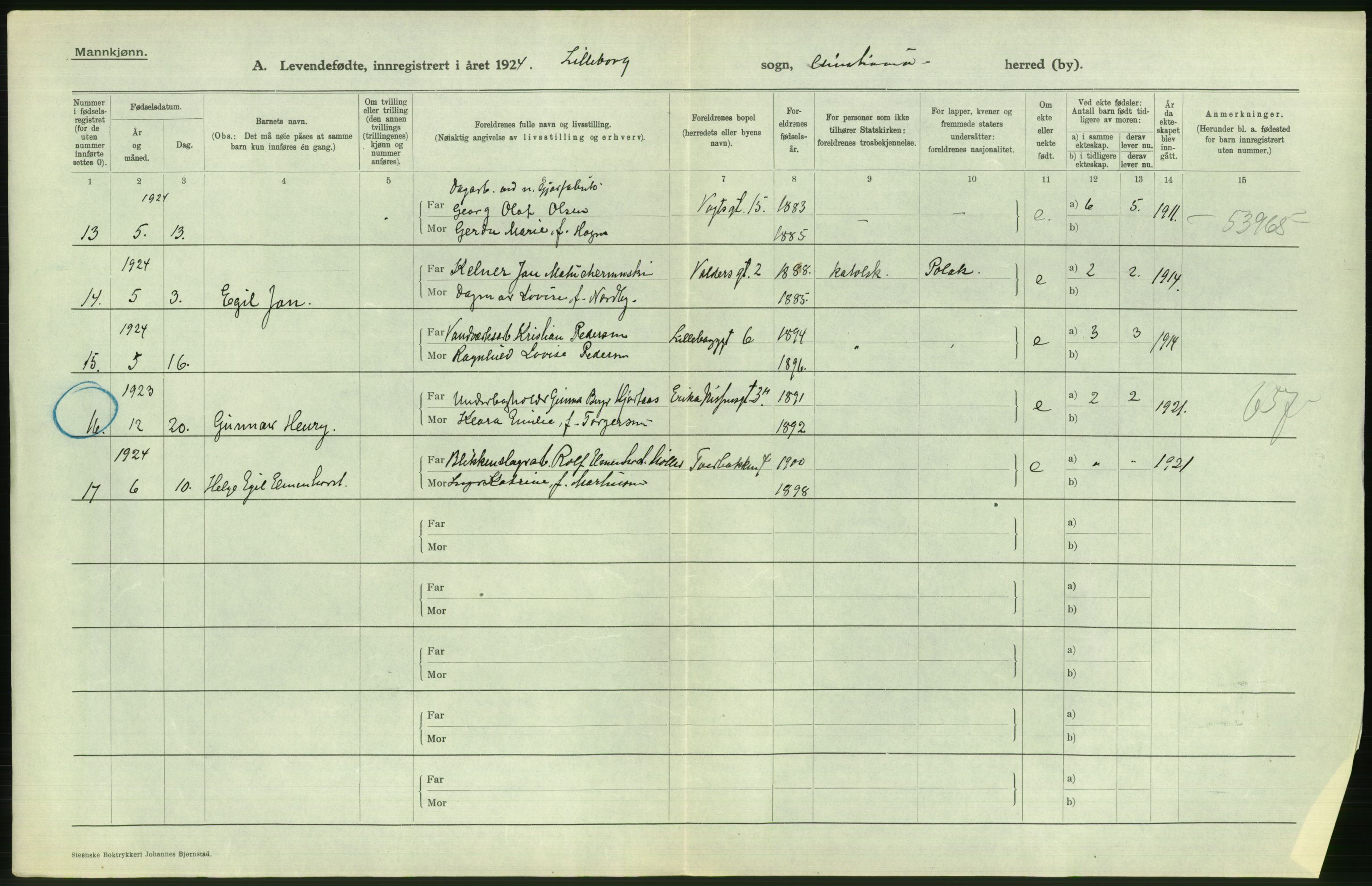 Statistisk sentralbyrå, Sosiodemografiske emner, Befolkning, AV/RA-S-2228/D/Df/Dfc/Dfcd/L0005: Kristiania: Levendefødte menn., 1924, s. 542