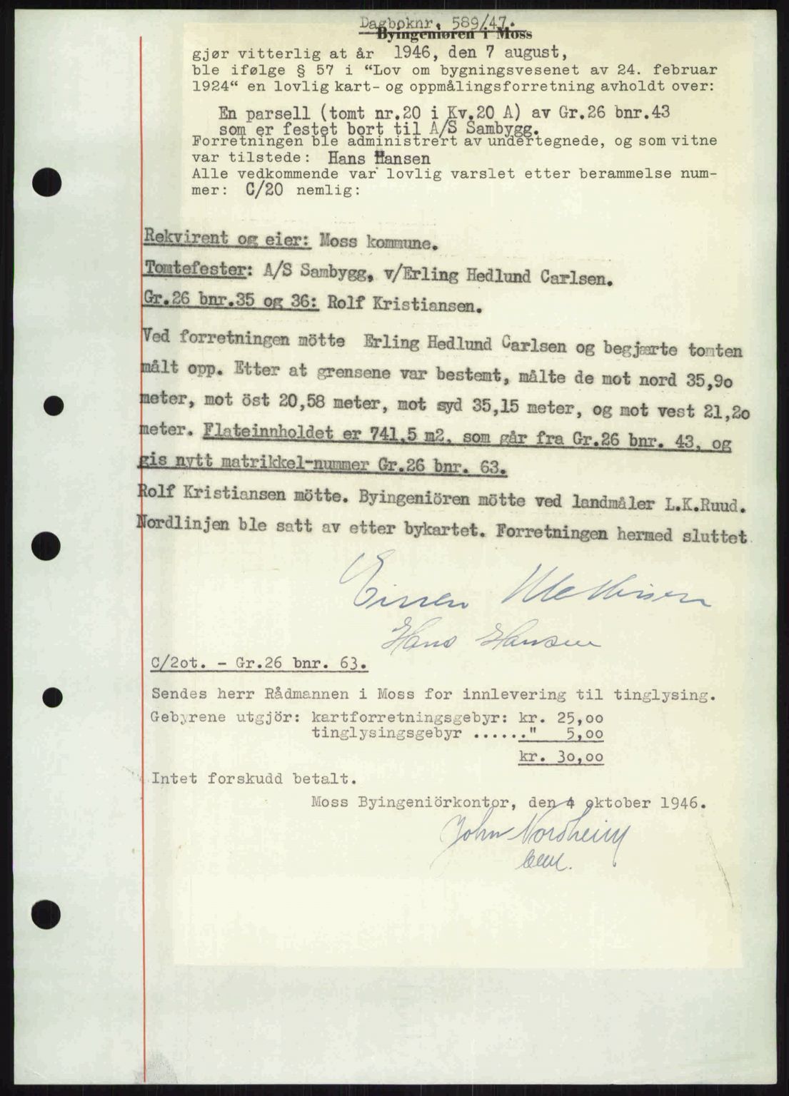 Moss sorenskriveri, SAO/A-10168: Pantebok nr. A17, 1947-1947, Dagboknr: 589/1947