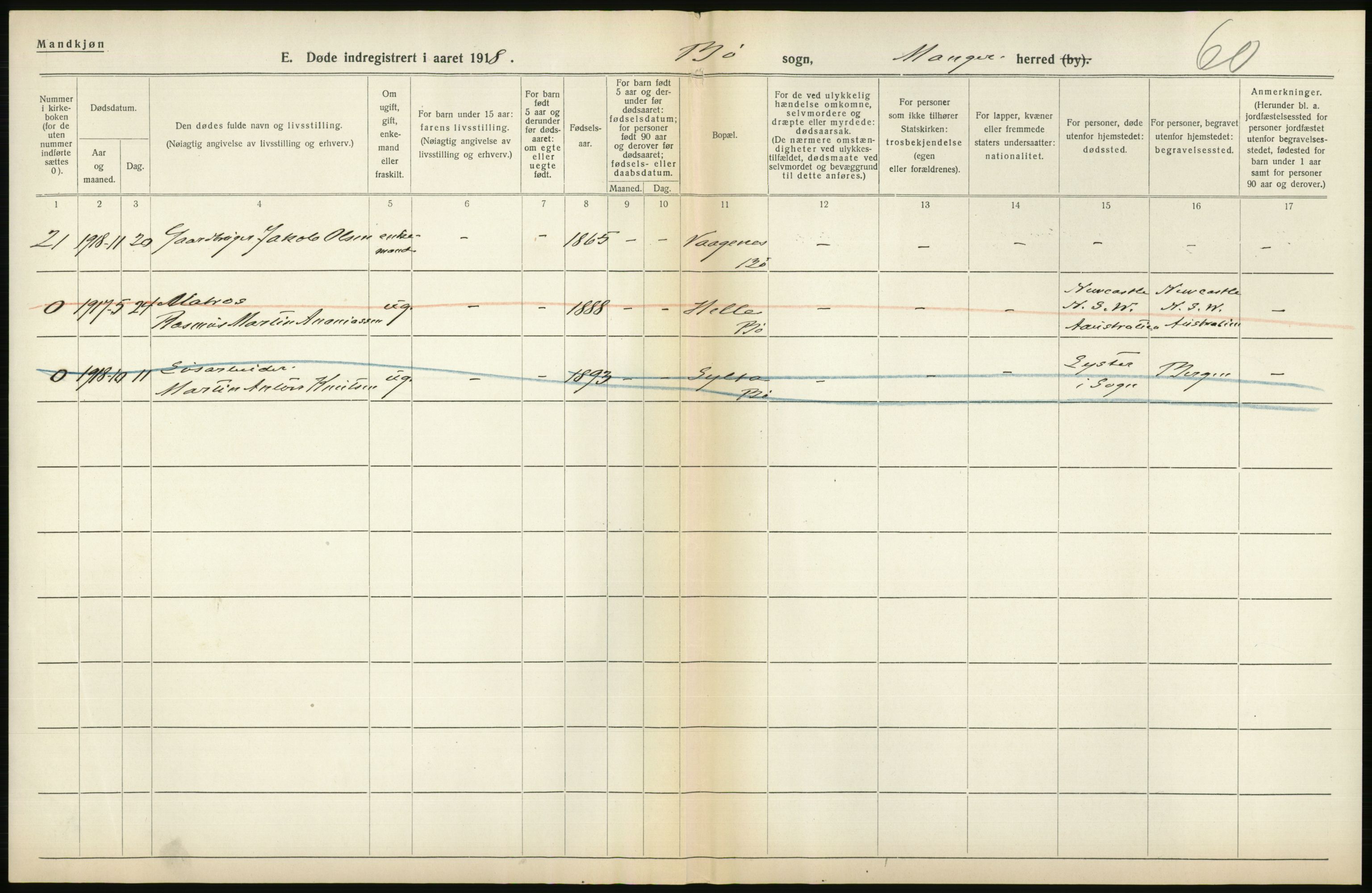 Statistisk sentralbyrå, Sosiodemografiske emner, Befolkning, AV/RA-S-2228/D/Df/Dfb/Dfbh/L0036: Hordaland fylke: Døde., 1918, s. 264