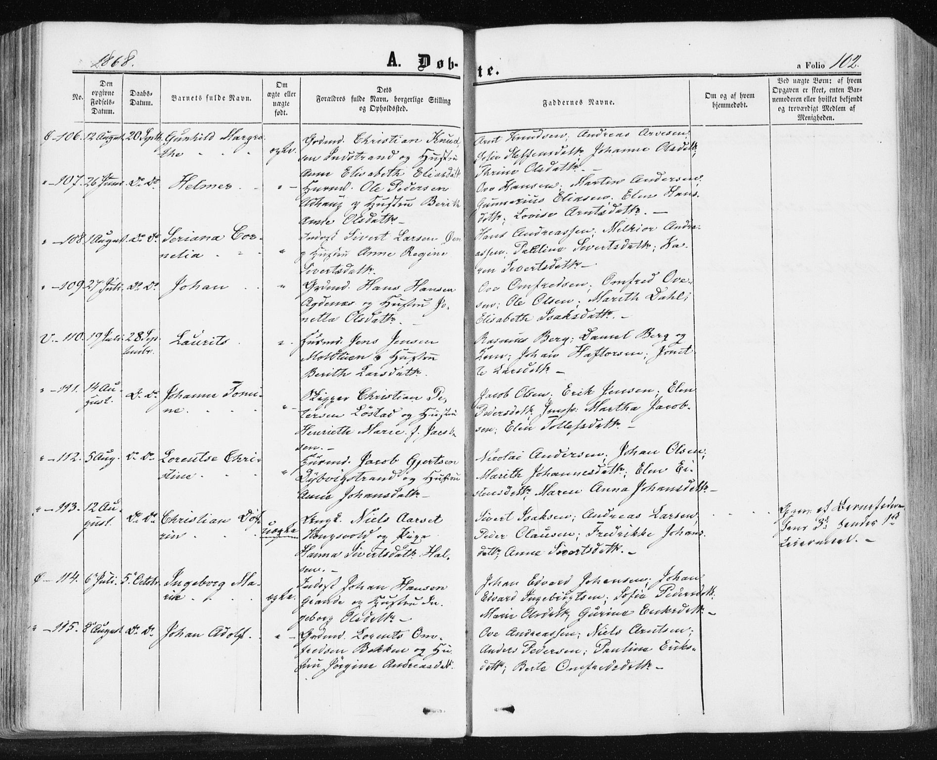 Ministerialprotokoller, klokkerbøker og fødselsregistre - Sør-Trøndelag, SAT/A-1456/659/L0737: Ministerialbok nr. 659A07, 1857-1875, s. 102