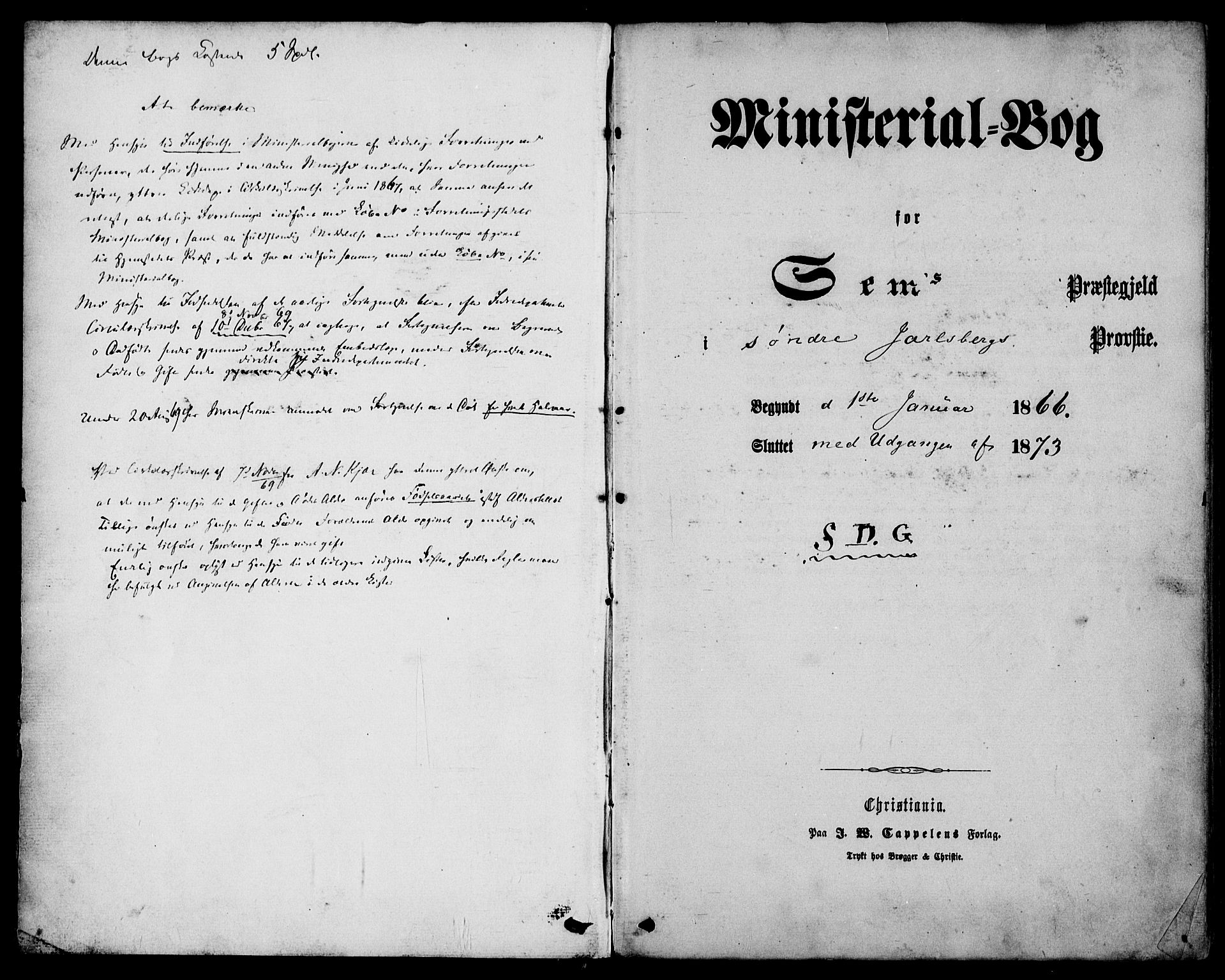 Sem kirkebøker, AV/SAKO-A-5/F/Fa/L0008: Ministerialbok nr. I 8, 1866-1873