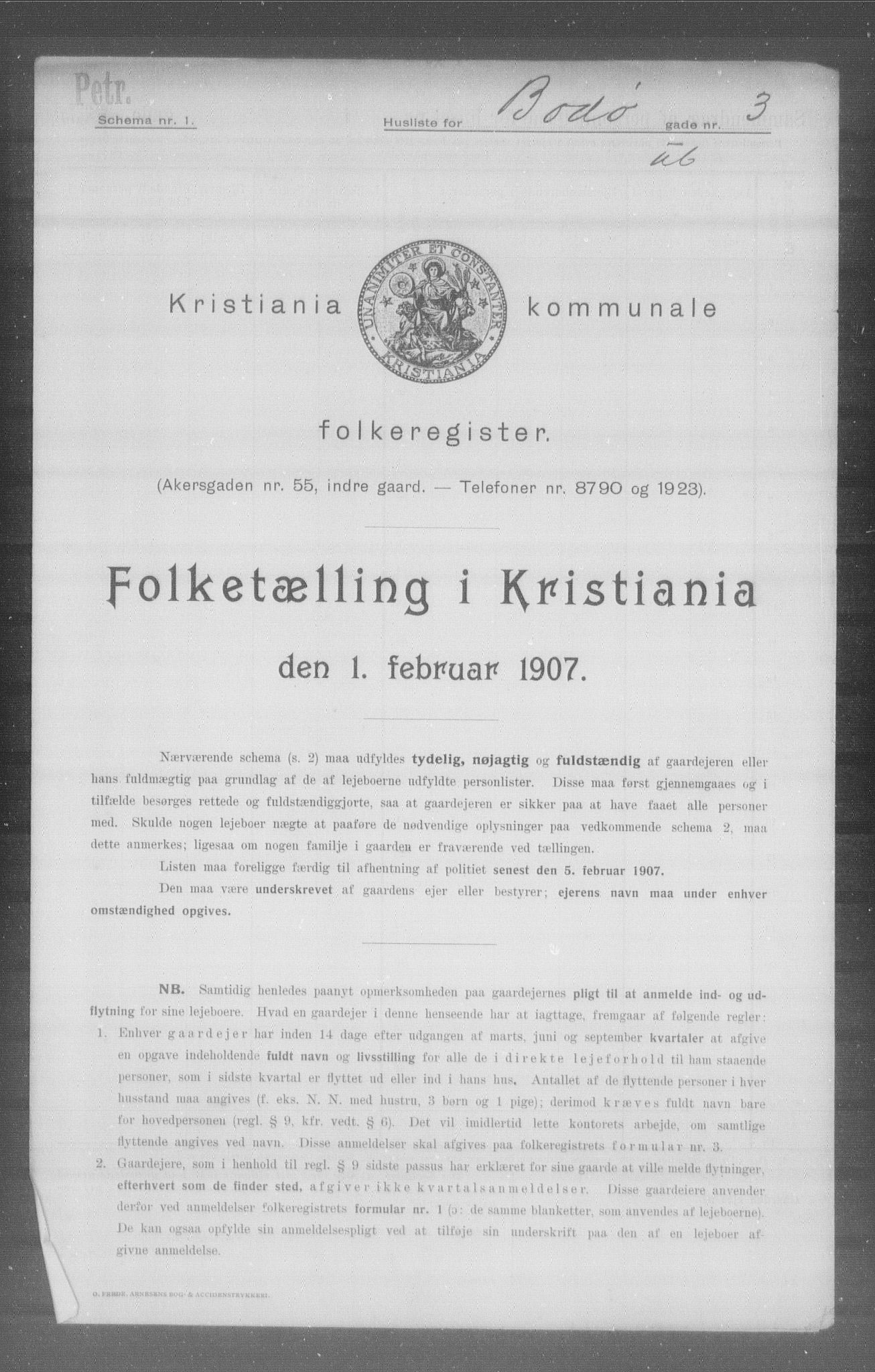 OBA, Kommunal folketelling 1.2.1907 for Kristiania kjøpstad, 1907, s. 3515