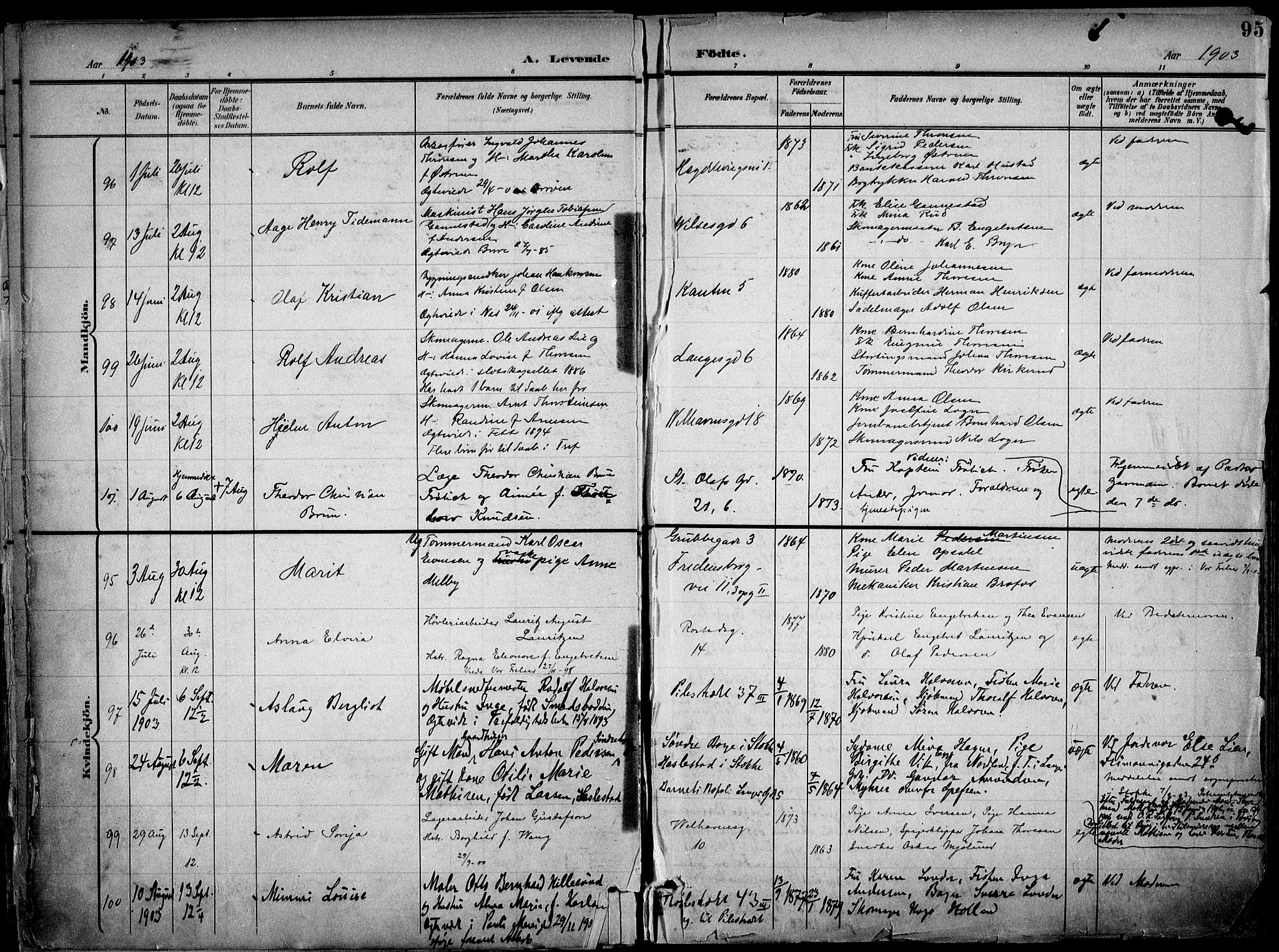 Trefoldighet prestekontor Kirkebøker, AV/SAO-A-10882/F/Fa/L0007: Ministerialbok nr. I 7, 1900-1914, s. 95
