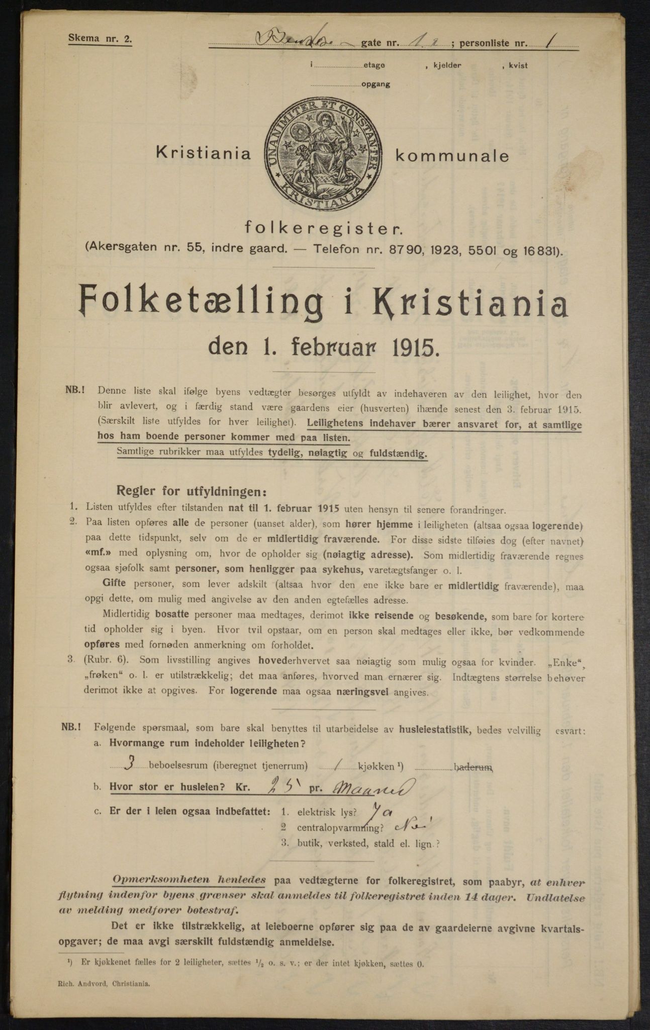 OBA, Kommunal folketelling 1.2.1915 for Kristiania, 1915, s. 3555