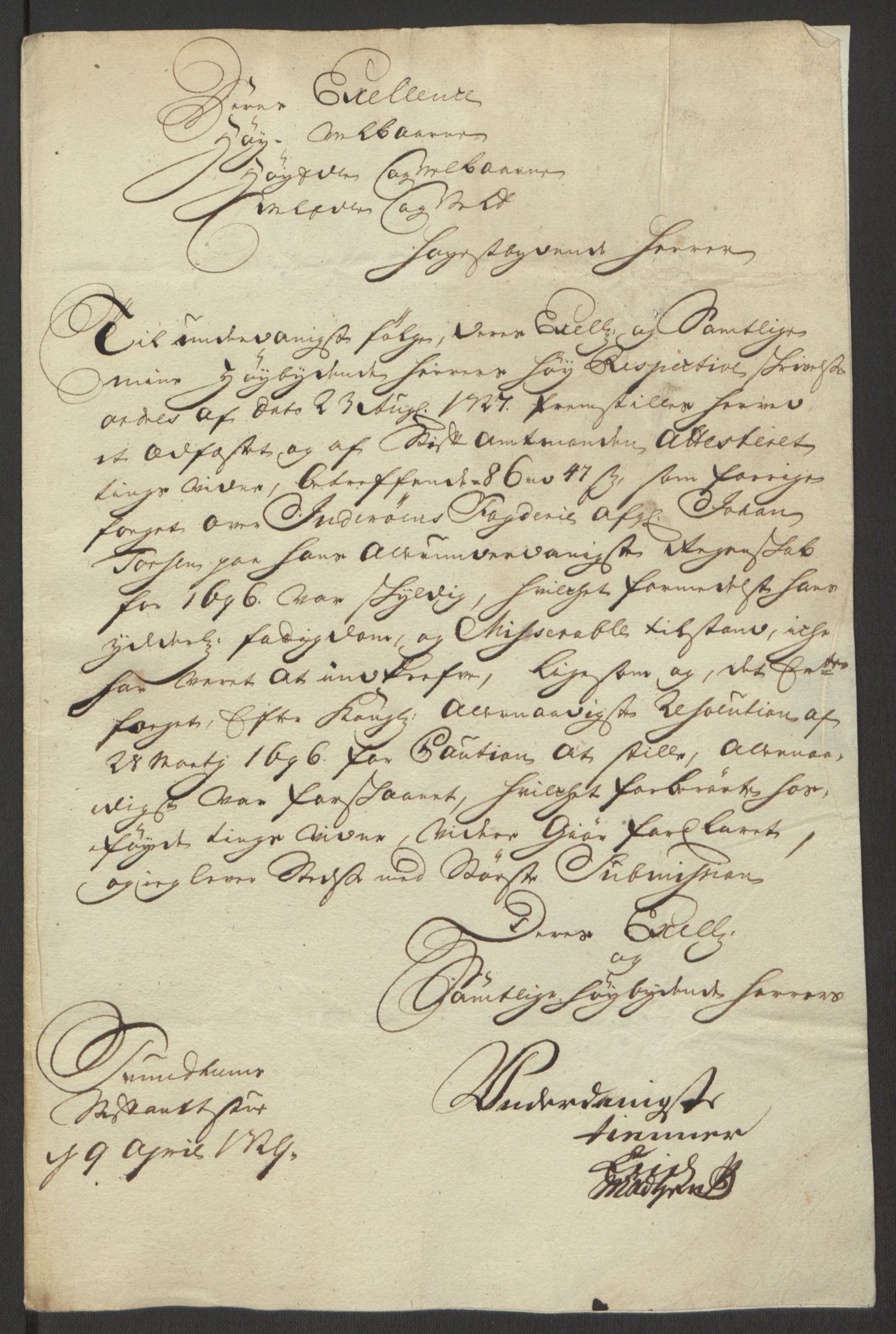 Rentekammeret inntil 1814, Reviderte regnskaper, Fogderegnskap, RA/EA-4092/R63/L4309: Fogderegnskap Inderøy, 1695-1697, s. 363