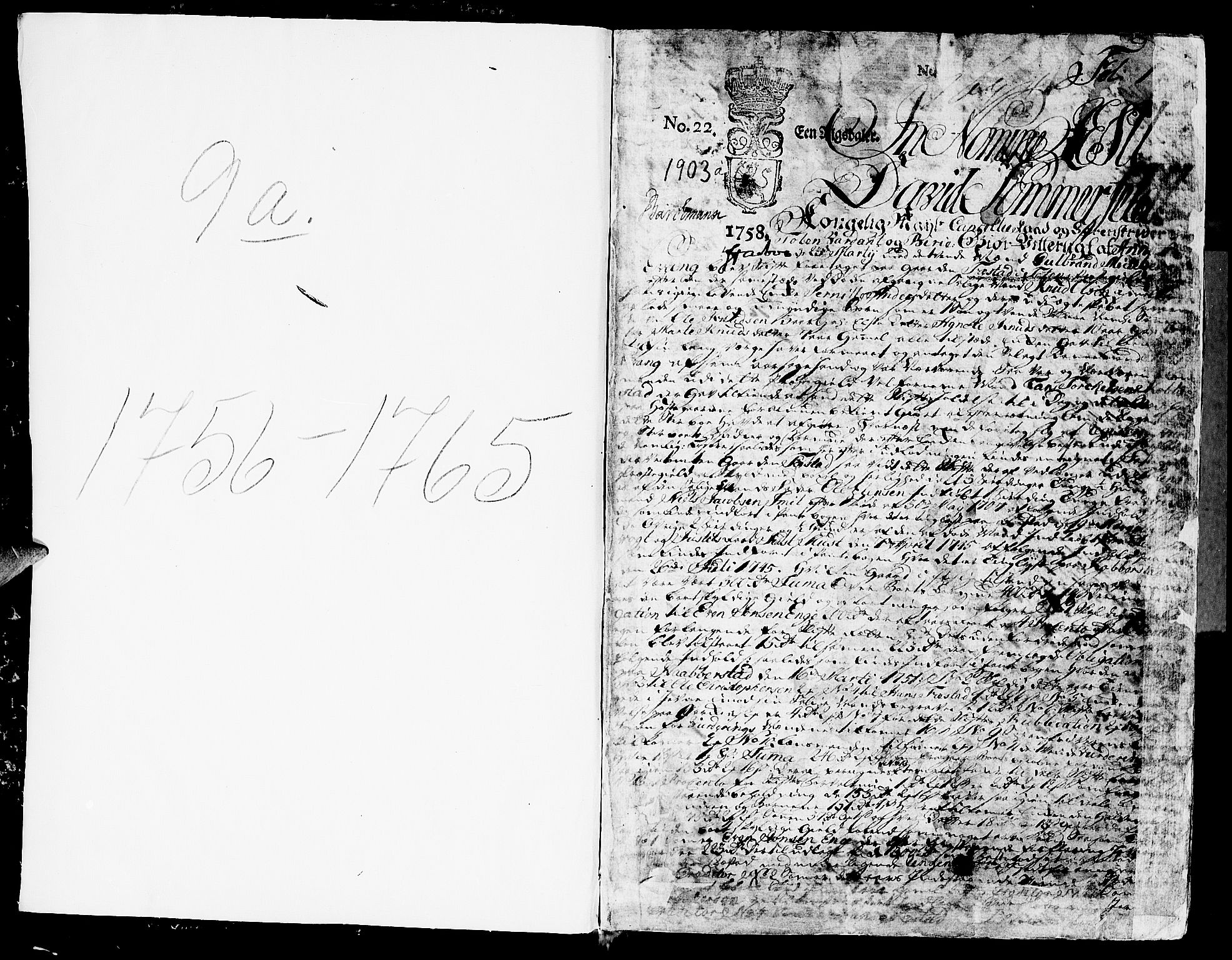 Toten tingrett, SAH/TING-006/J/Ja/L0009: Skifteprotokoll, 1756-1765, s. 1