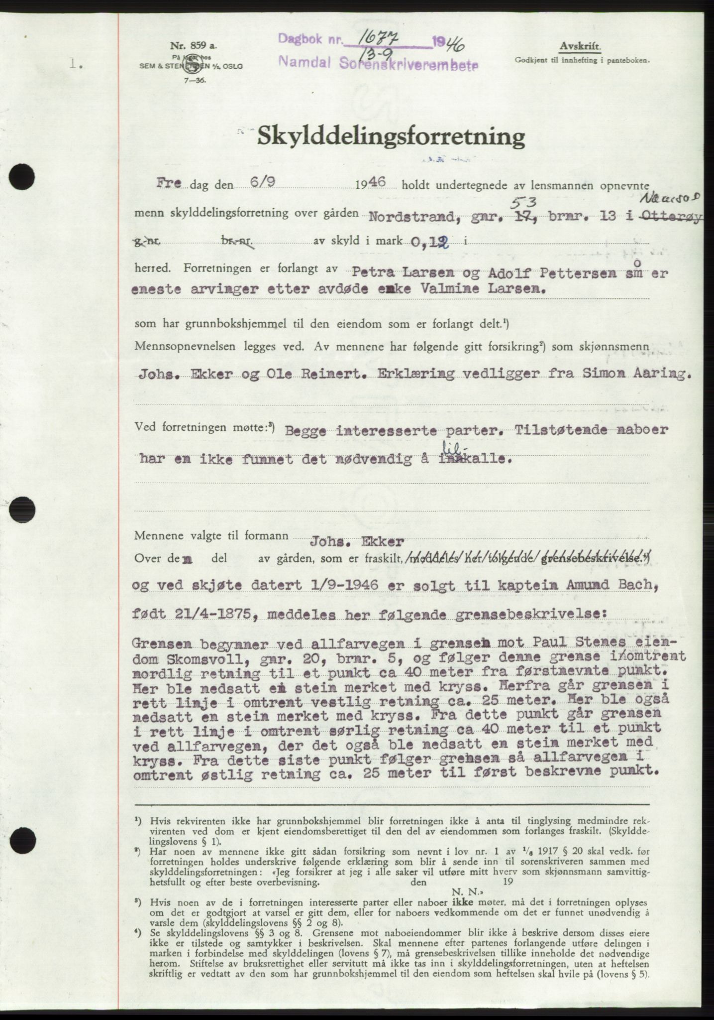 Namdal sorenskriveri, SAT/A-4133/1/2/2C: Pantebok nr. -, 1946-1947, Dagboknr: 1677/1946