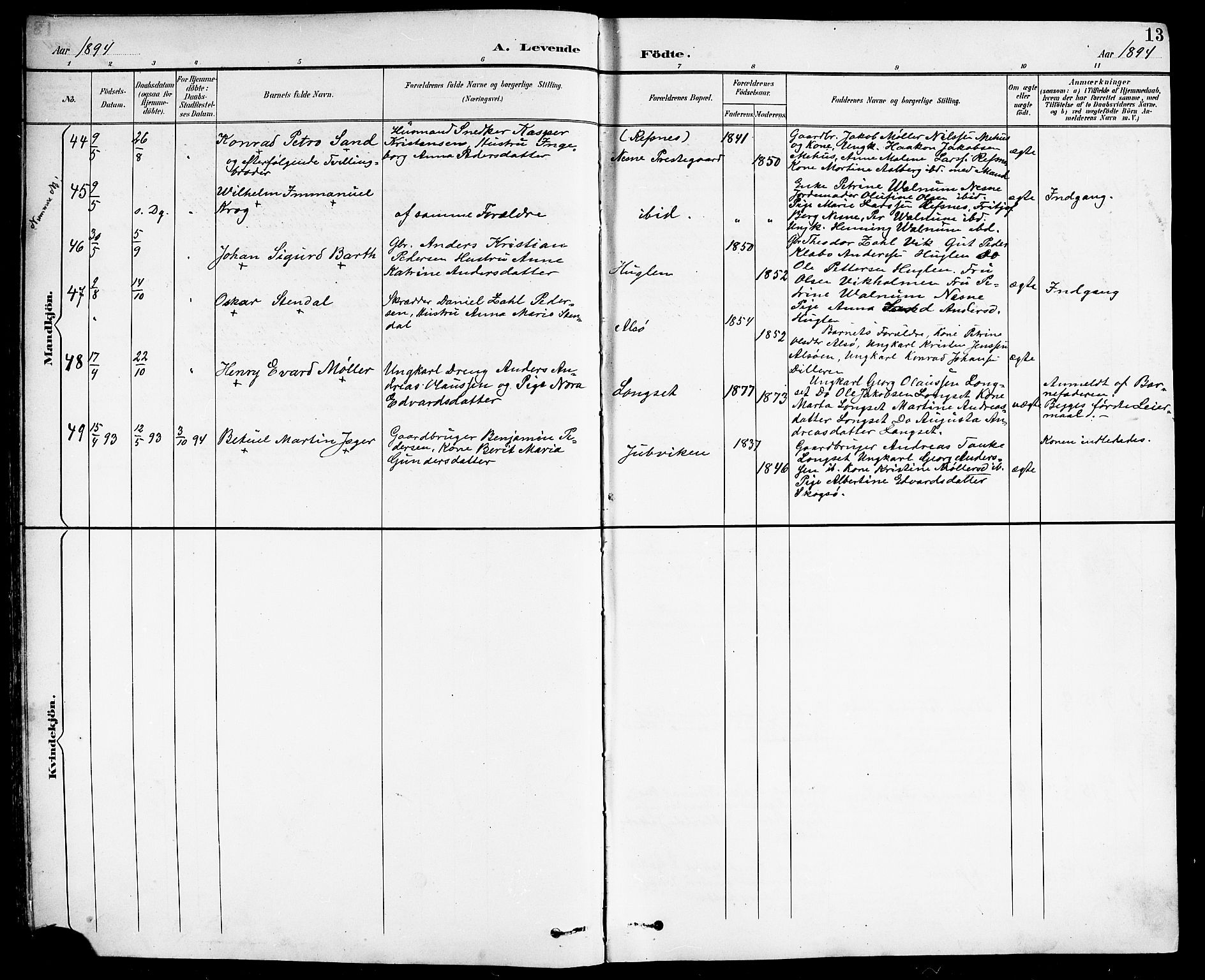Ministerialprotokoller, klokkerbøker og fødselsregistre - Nordland, SAT/A-1459/838/L0559: Klokkerbok nr. 838C06, 1893-1910, s. 13