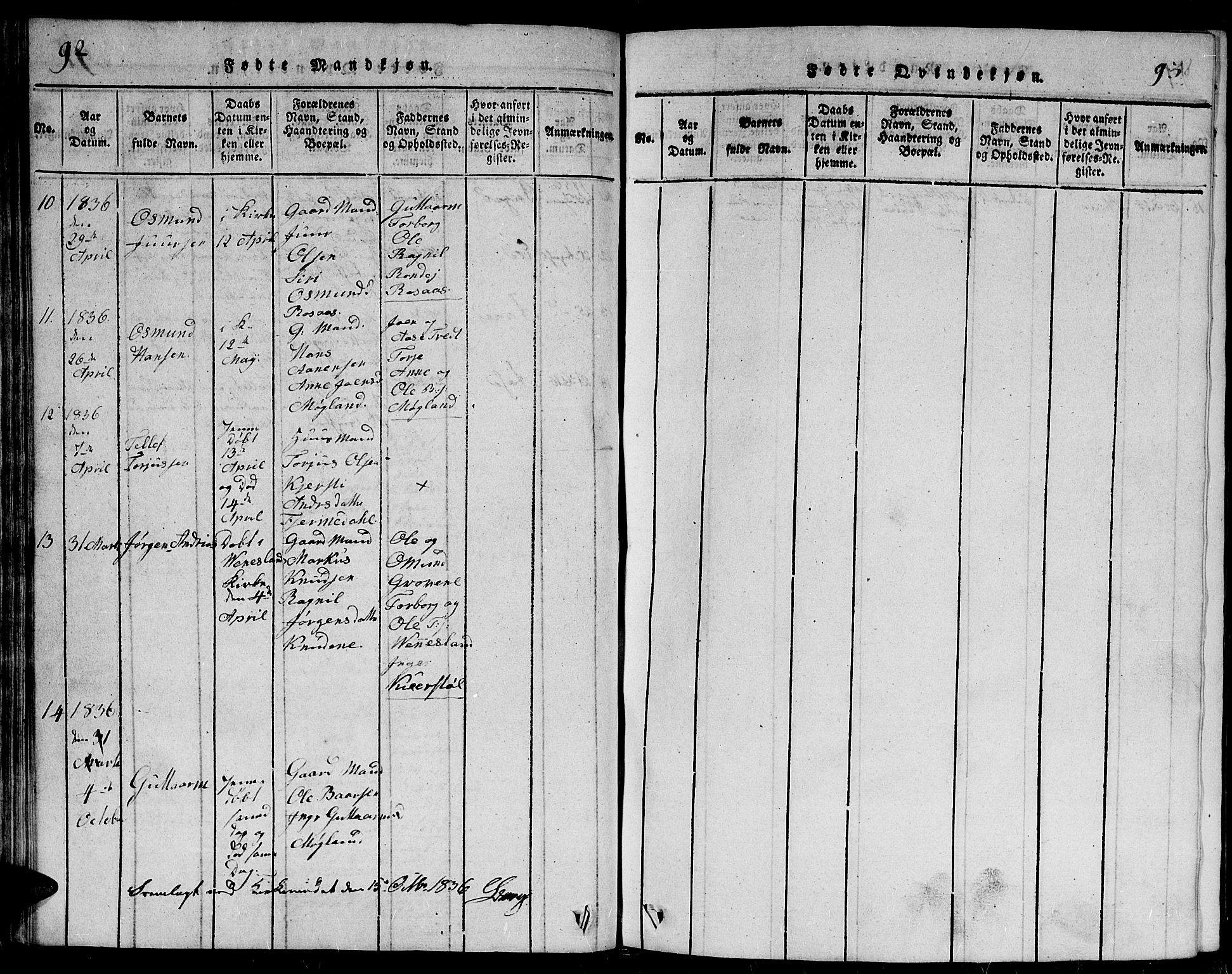 Evje sokneprestkontor, AV/SAK-1111-0008/F/Fb/Fbc/L0001: Klokkerbok nr. B 1, 1816-1836, s. 92-93
