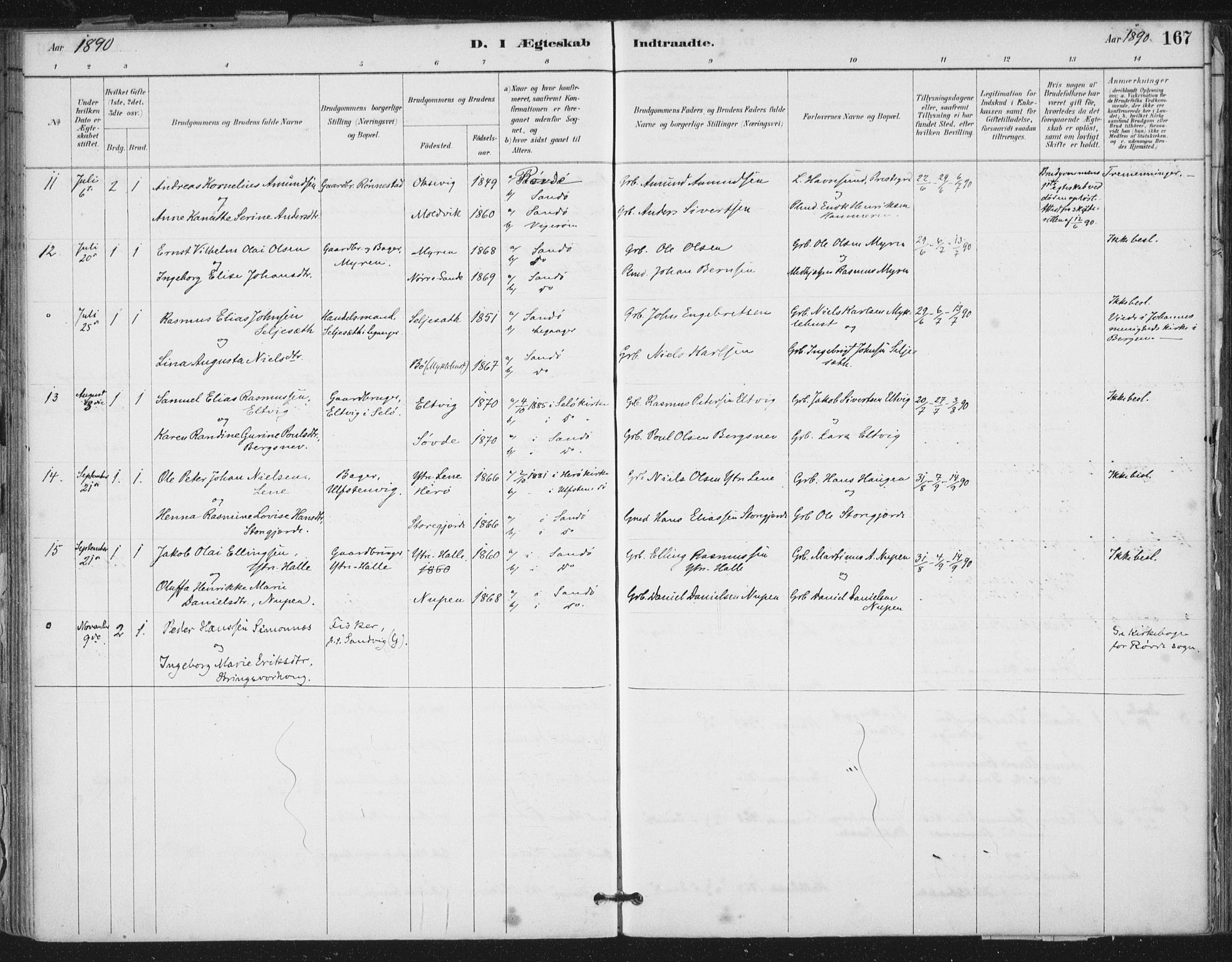 Ministerialprotokoller, klokkerbøker og fødselsregistre - Møre og Romsdal, SAT/A-1454/503/L0037: Ministerialbok nr. 503A05, 1884-1900, s. 167