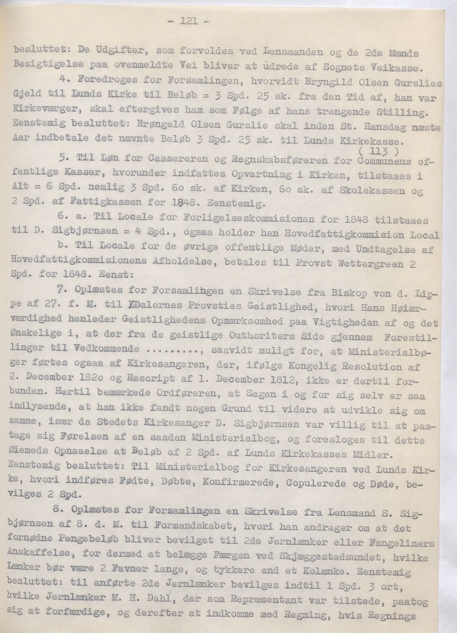 Lund kommune - Formannskapet/Formannskapskontoret, IKAR/K-101761/A/Aa/Aaa/L0002: Forhandlingsprotokoll, 1837-1865, s. 121