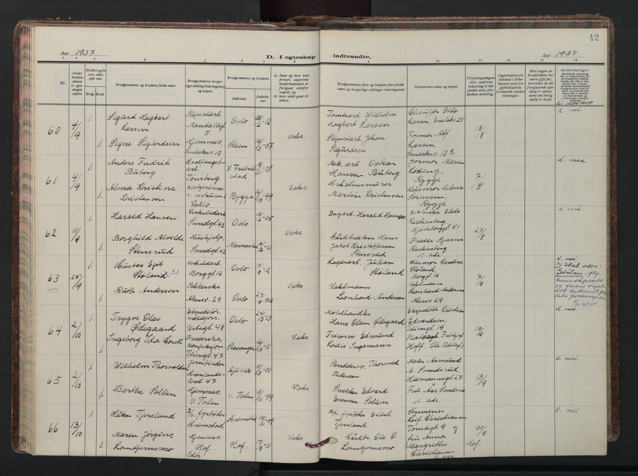 Grønland prestekontor Kirkebøker, AV/SAO-A-10848/F/Fa/L0020: Ministerialbok nr. 20, 1935-1946, s. 42