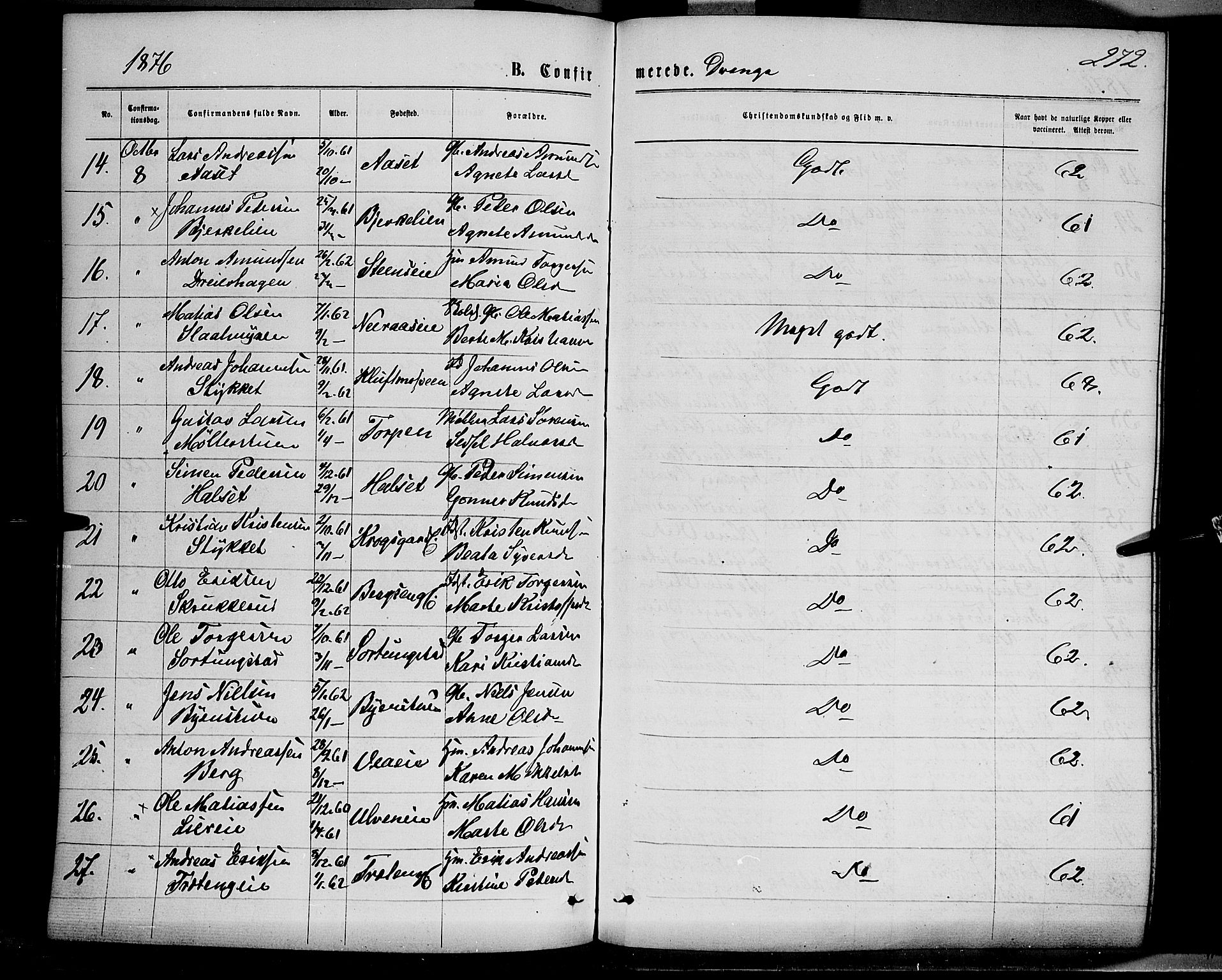 Ringsaker prestekontor, AV/SAH-PREST-014/K/Ka/L0011: Ministerialbok nr. 11, 1870-1878, s. 272