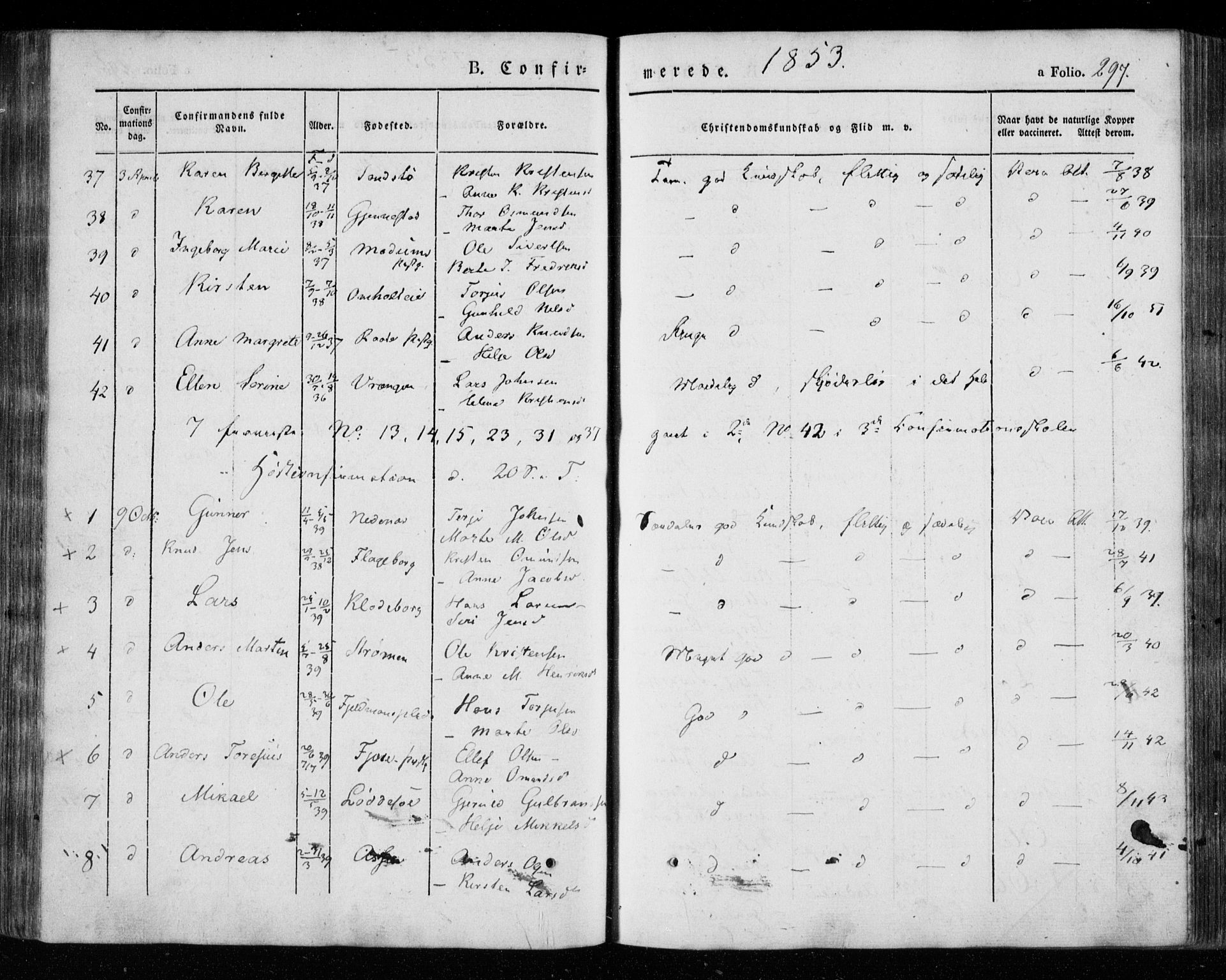 Øyestad sokneprestkontor, AV/SAK-1111-0049/F/Fa/L0014: Ministerialbok nr. A 14, 1843-1856, s. 297