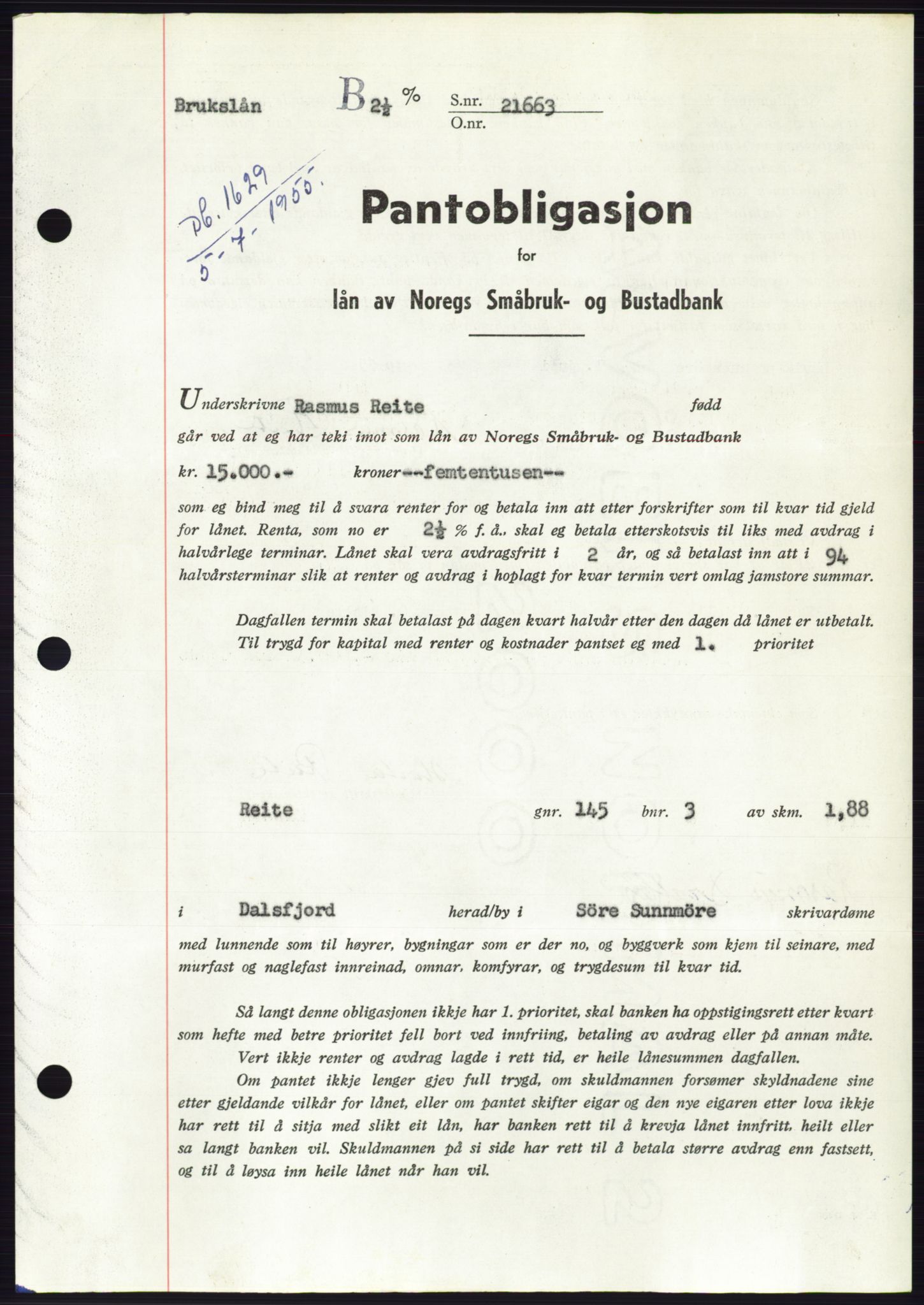 Søre Sunnmøre sorenskriveri, SAT/A-4122/1/2/2C/L0127: Pantebok nr. 15B, 1955-1955, Dagboknr: 1629/1955