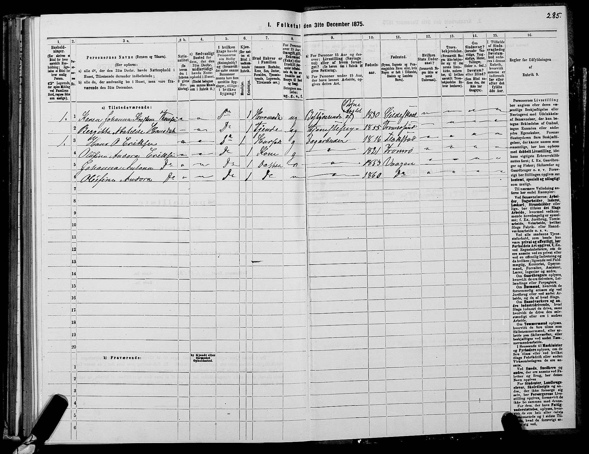 SATØ, Folketelling 1875 for 1902P Tromsø prestegjeld, 1875, s. 1285