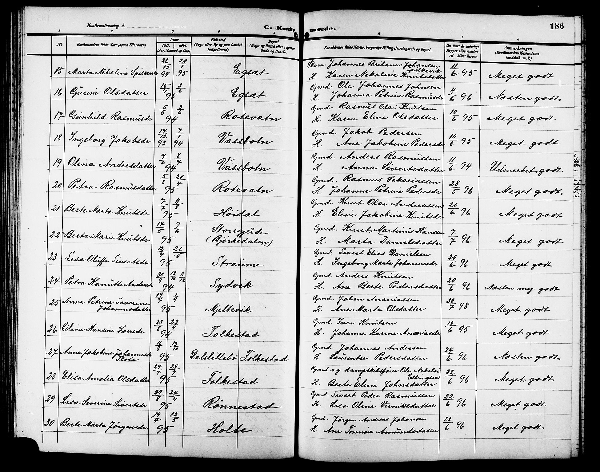 Ministerialprotokoller, klokkerbøker og fødselsregistre - Møre og Romsdal, AV/SAT-A-1454/511/L0159: Klokkerbok nr. 511C05, 1902-1920, s. 186