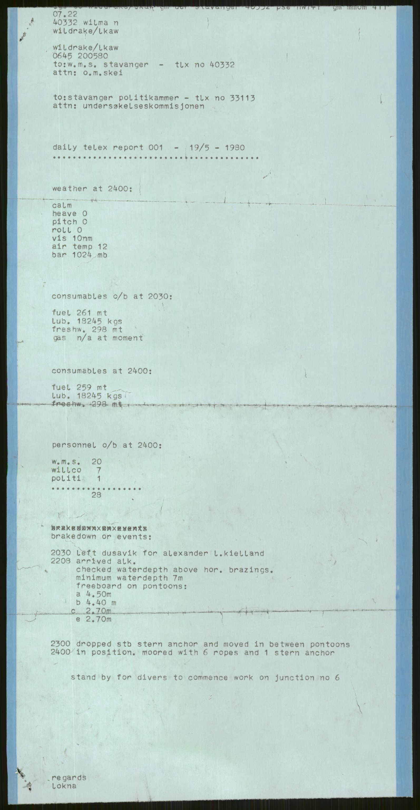 Justisdepartementet, Granskningskommisjonen ved Alexander Kielland-ulykken 27.3.1980, AV/RA-S-1165/D/L0006: A Alexander L. Kielland (Doku.liste + A3-A6, A11-A13, A18-A20-A21, A23, A31 av 31)/Dykkerjournaler, 1980-1981, s. 543