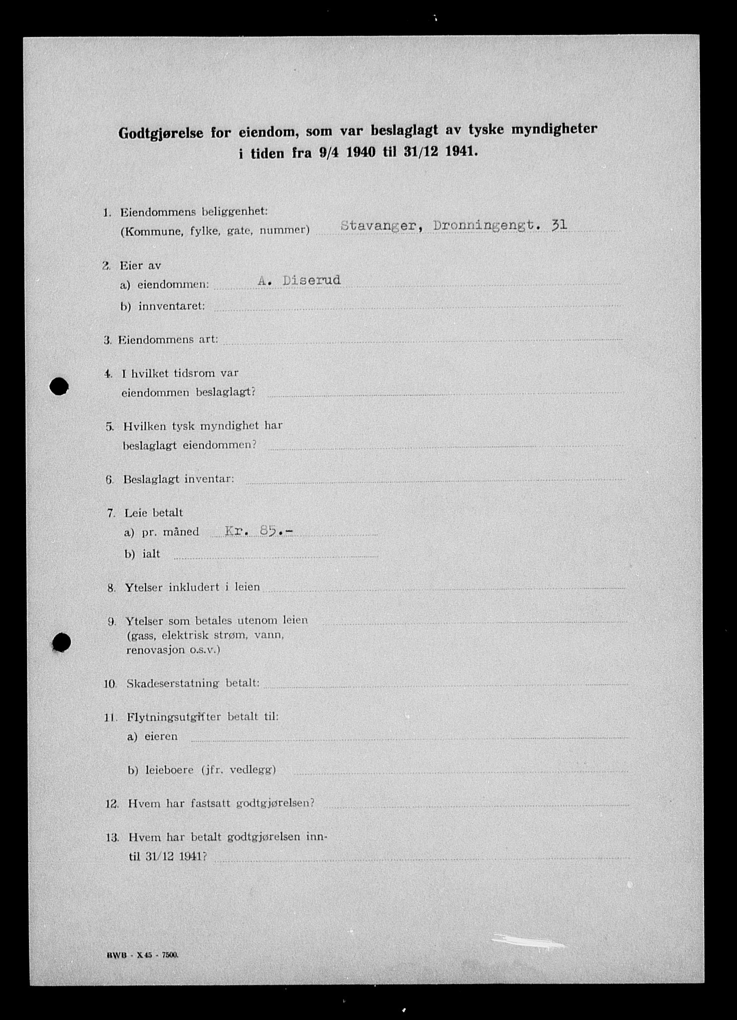 Justisdepartementet, Tilbakeføringskontoret for inndratte formuer, AV/RA-S-1564/I/L1014: Godtgjørelse for beslaglagt eiendom, 1940-1941, s. 24