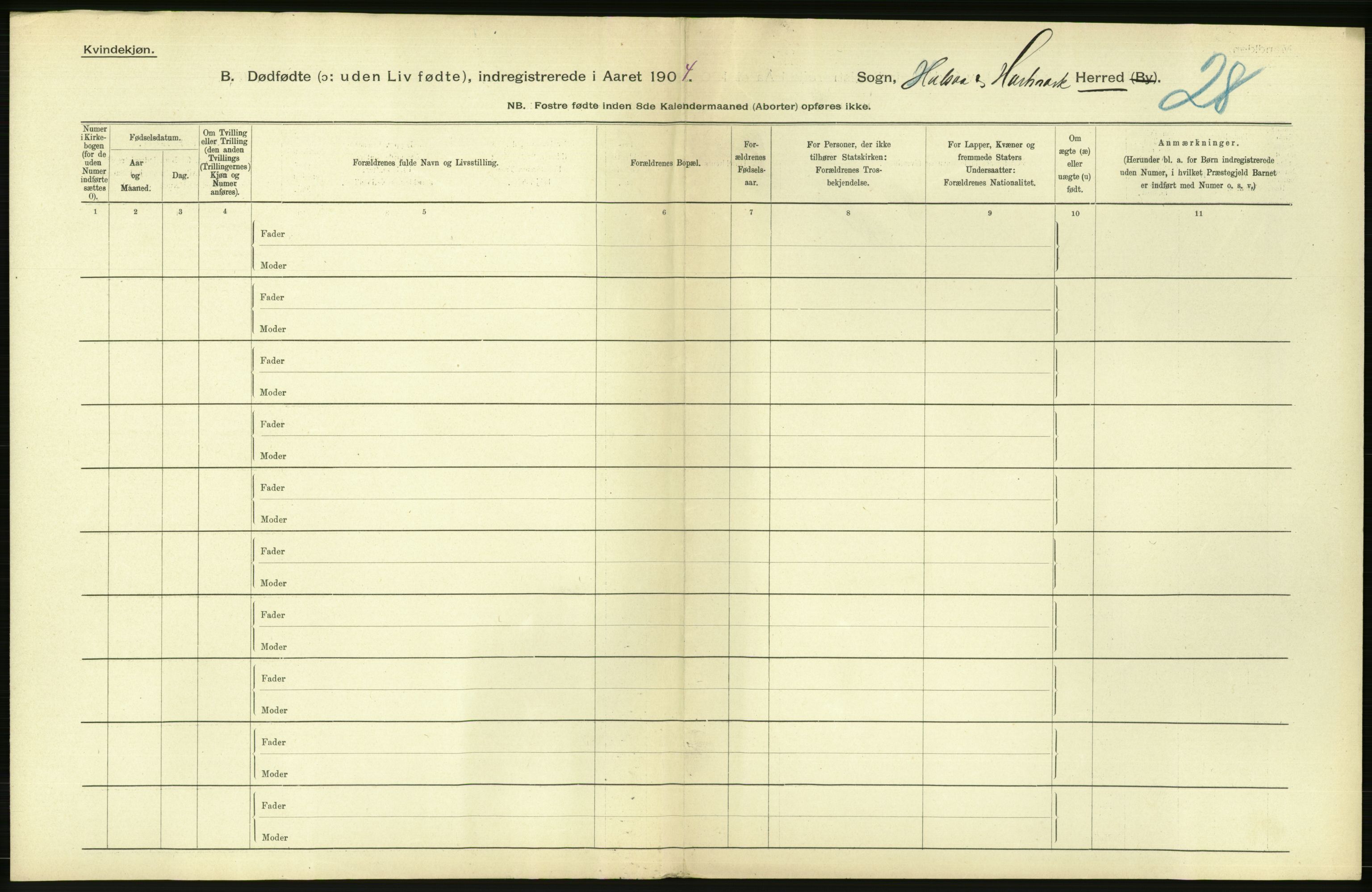 Statistisk sentralbyrå, Sosiodemografiske emner, Befolkning, AV/RA-S-2228/D/Df/Dfa/Dfab/L0025: Smålenenes amt - Stavanger amt: Dødfødte. Bygder., 1904, s. 490